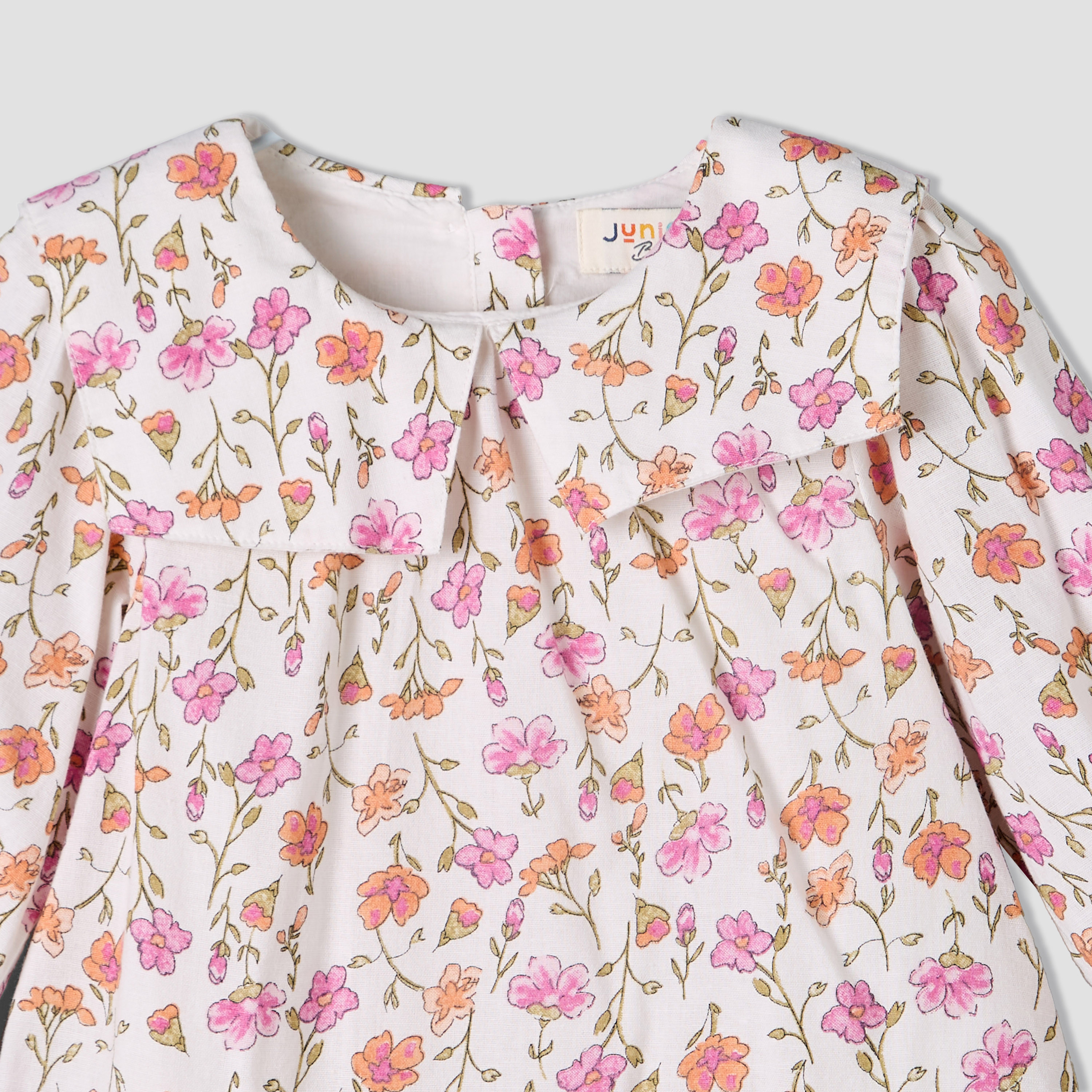 Juniors Collared Long Sleeves A-Line Dress with Floral Print and Ruffled Hem-baby-girls-clothing-dressesandjumpsuits-image-4