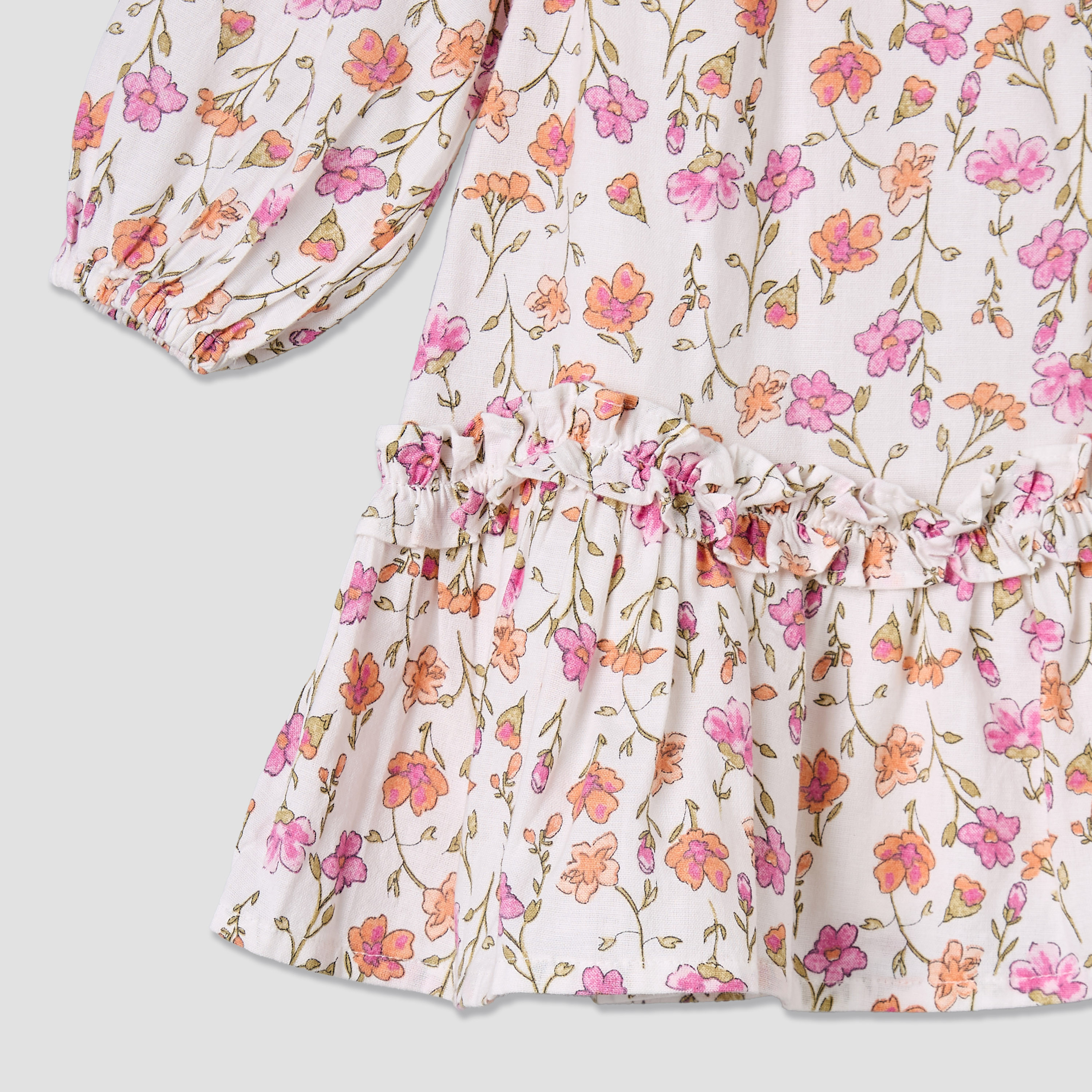 Juniors Collared Long Sleeves A-Line Dress with Floral Print and Ruffled Hem-baby-girls-clothing-dressesandjumpsuits-image-5