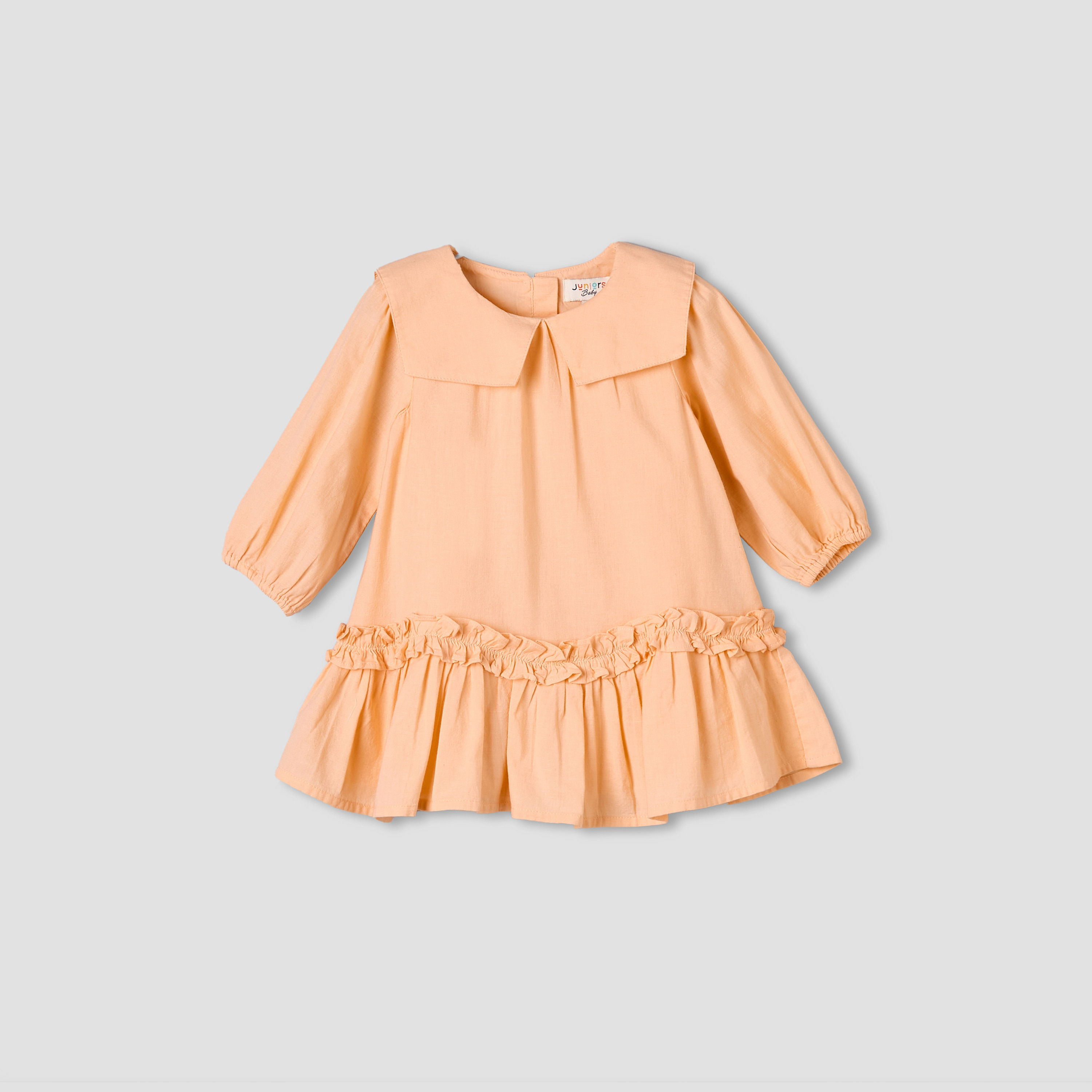 Juniors Collared Long Sleeves A-Line Dress with Ruffled Hem-baby-girls-clothing-dressesandjumpsuits-image-2