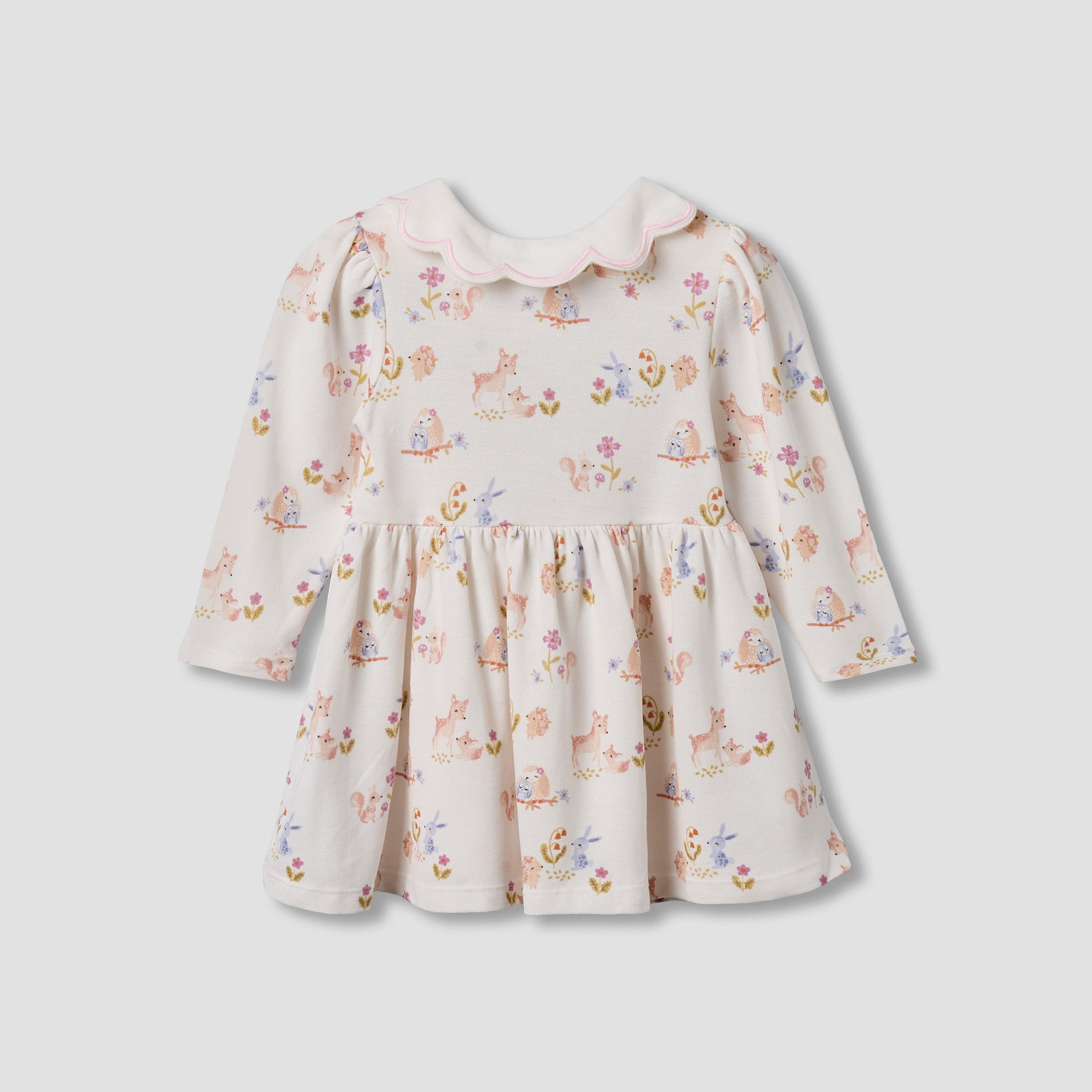 Juniors Scallop Collar Long Sleeve Dress with Animal Print-baby-girls-clothing-dressesandjumpsuits-image-3