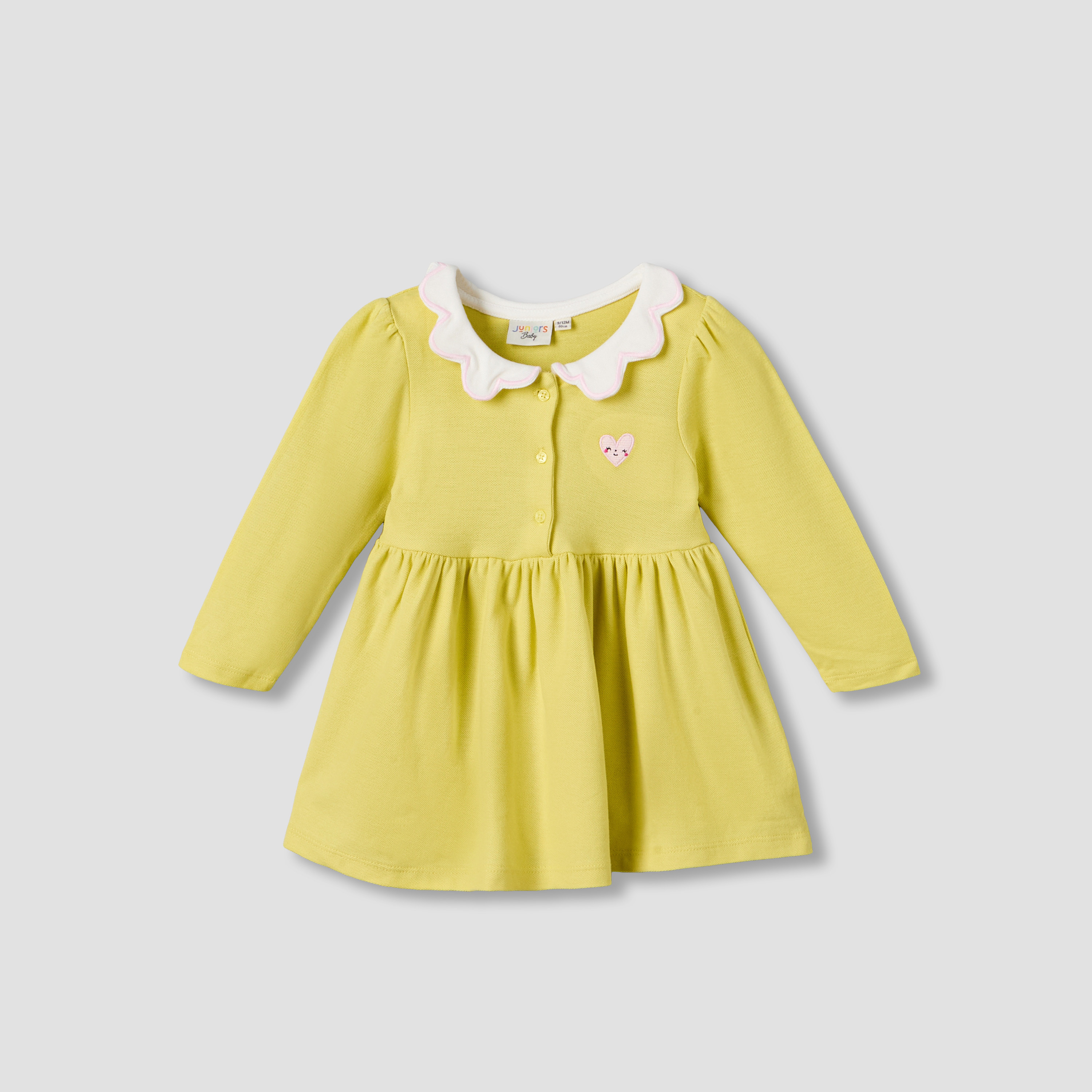 Juniors Scallop Collared Neck Long Sleeves Dress with Heart Embroidery-baby-girls-clothing-dressesandjumpsuits-image-2