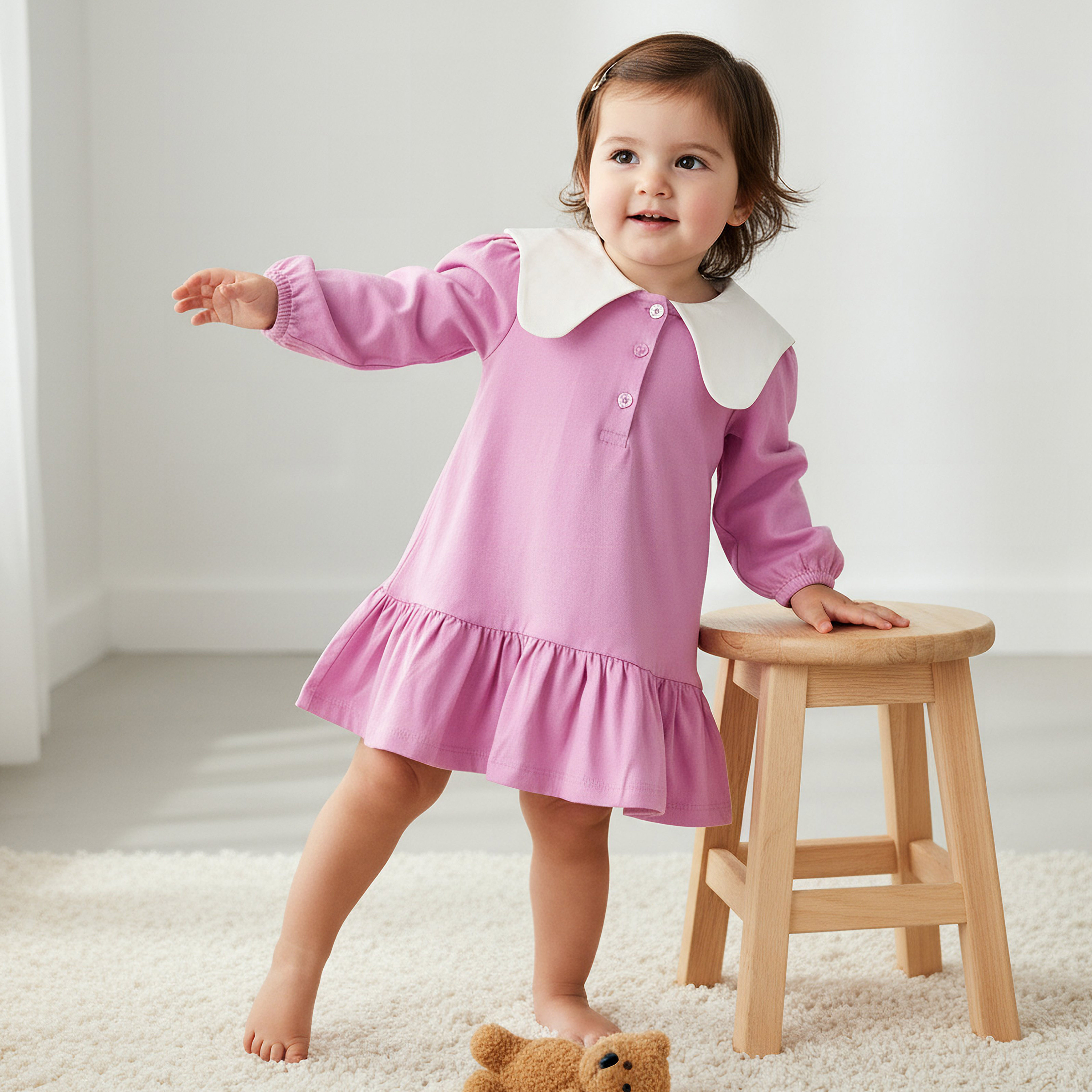 Juniors Sailor Collar Long Sleeves Dress with Drop Waist-baby-girls-clothing-dressesandjumpsuits-image-1