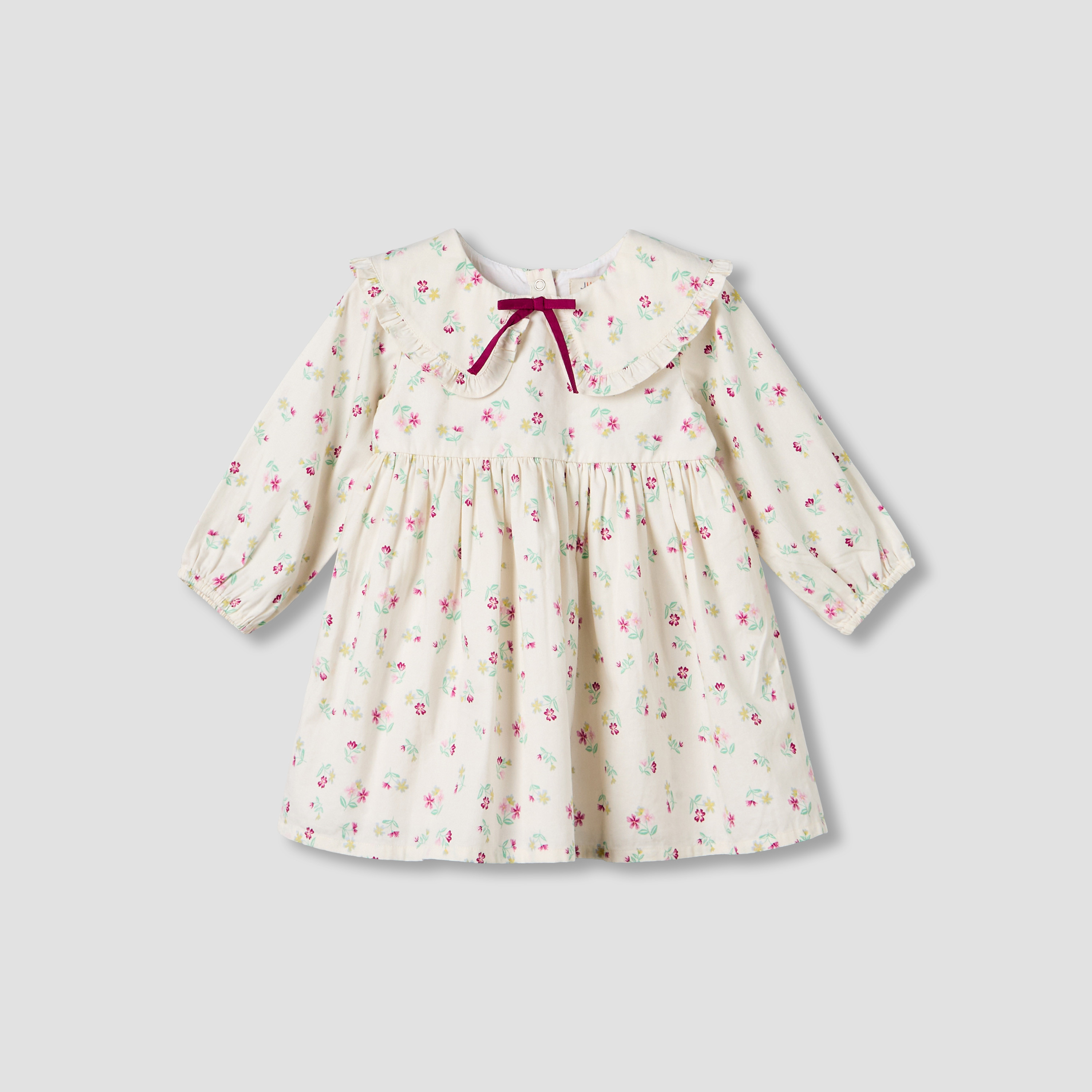 Juniors Peter Pan Collar Long Sleeve A-line Dress with Floral Print-baby-girls-clothing-dressesandjumpsuits-image-2