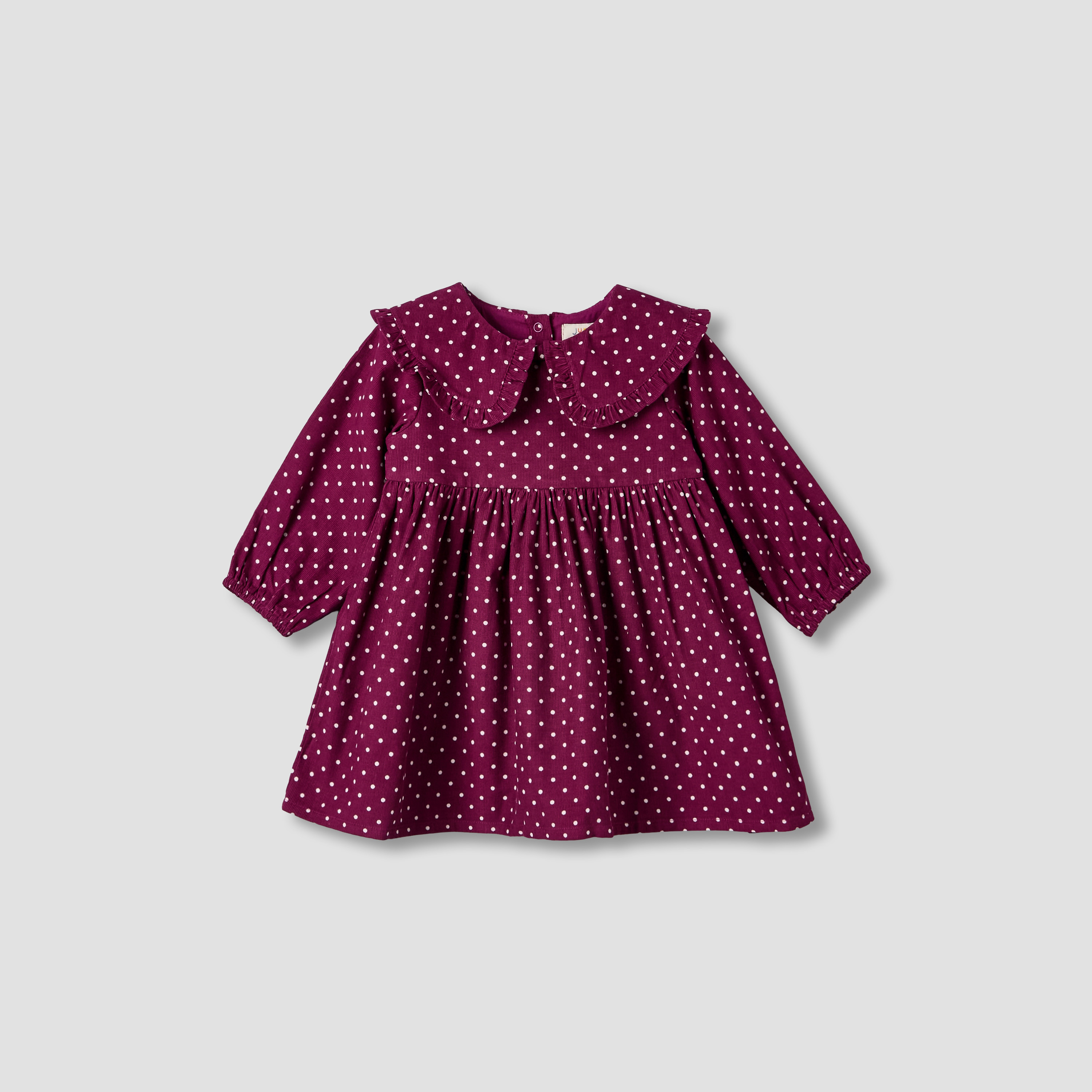 فستان بأكمام طويلة وياقة بيتر بان وطبعات منقطة من جونيورز-baby-girls-clothing-dressesandjumpsuits-image-2
