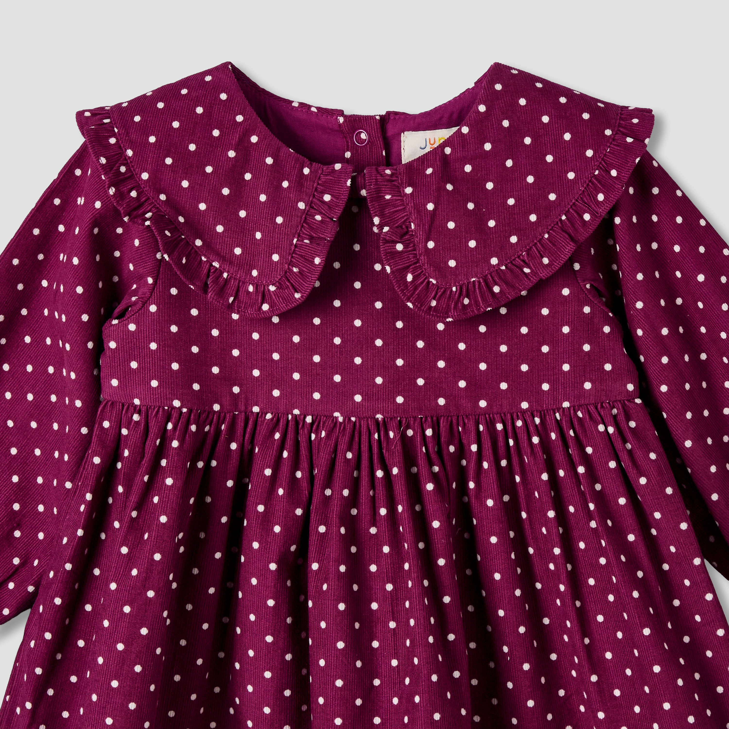 فستان بأكمام طويلة وياقة بيتر بان وطبعات منقطة من جونيورز-baby-girls-clothing-dressesandjumpsuits-image-4