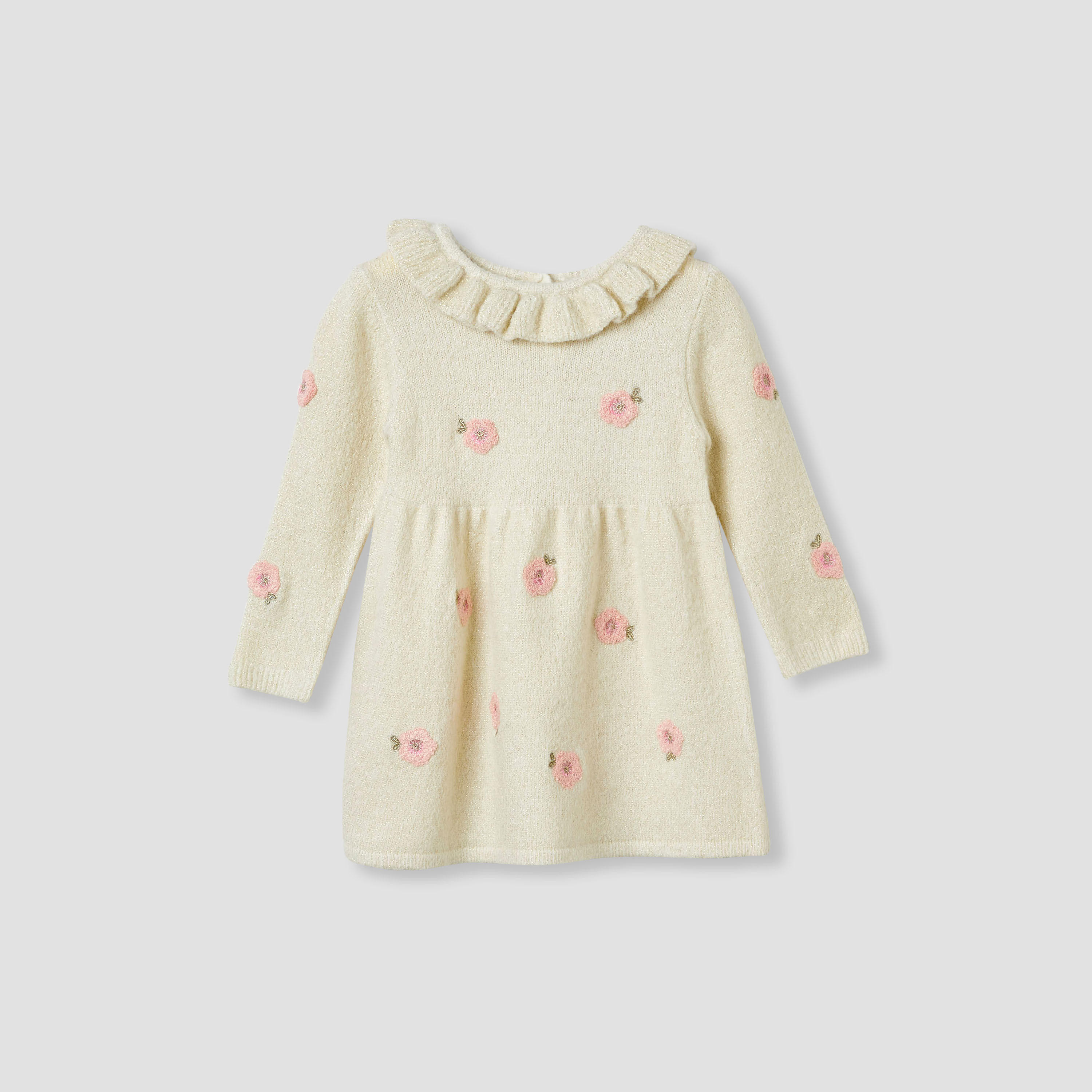 Juniors Floral Embroidered Dress with Tights-baby-girls-clothing-winterwear-dresses-image-3