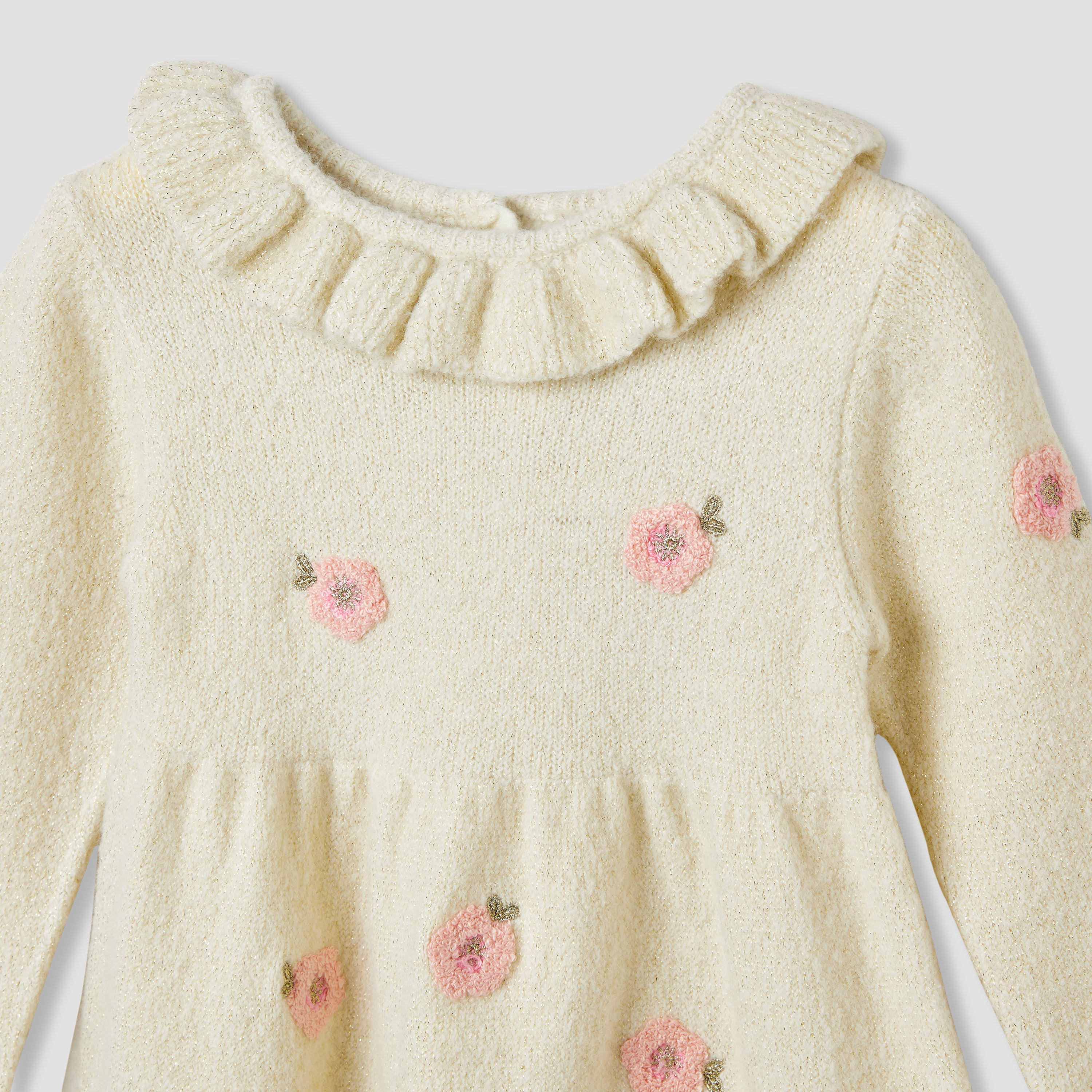 Juniors Floral Embroidered Dress with Tights-baby-girls-clothing-winterwear-dresses-image-4