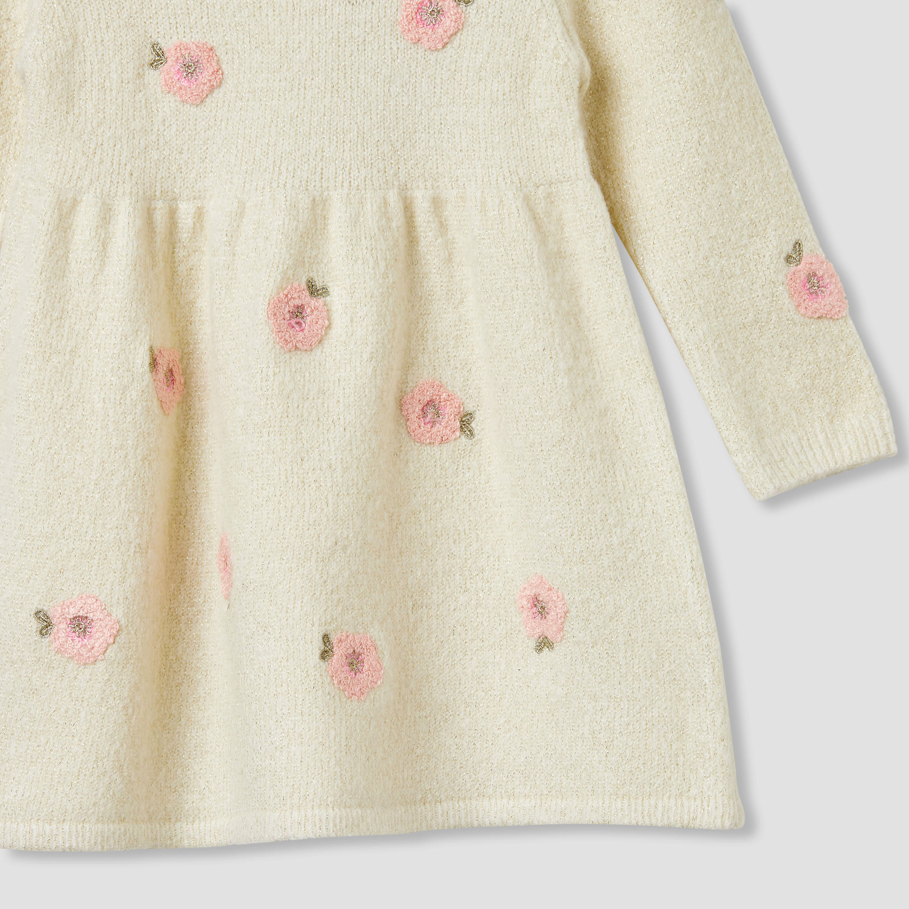 Juniors Floral Embroidered Dress with Tights-baby-girls-clothing-winterwear-dresses-image-5