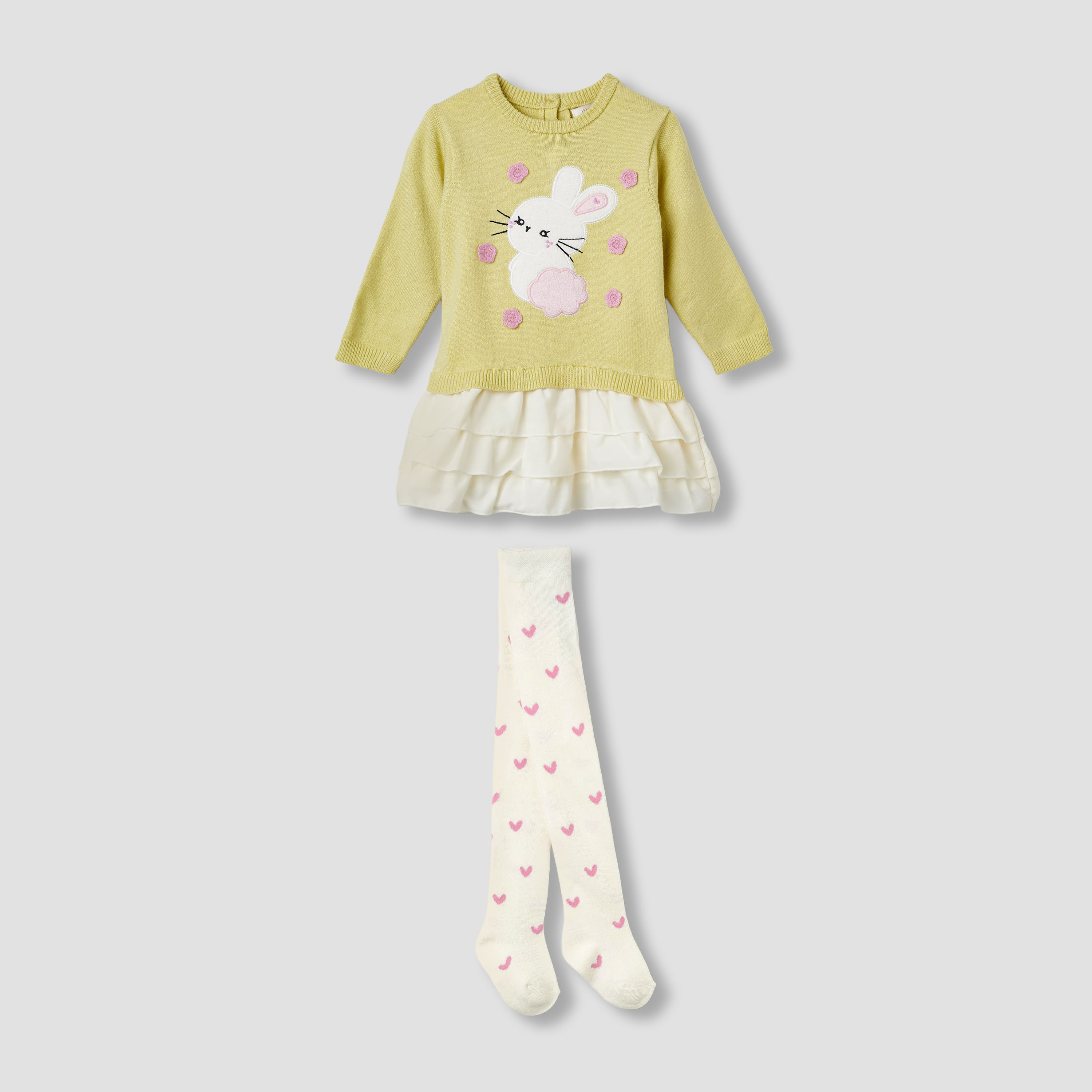 Juniors Bunny Embroidered Dress with Tights-baby-girls-clothing-dressesandjumpsuits-image-2