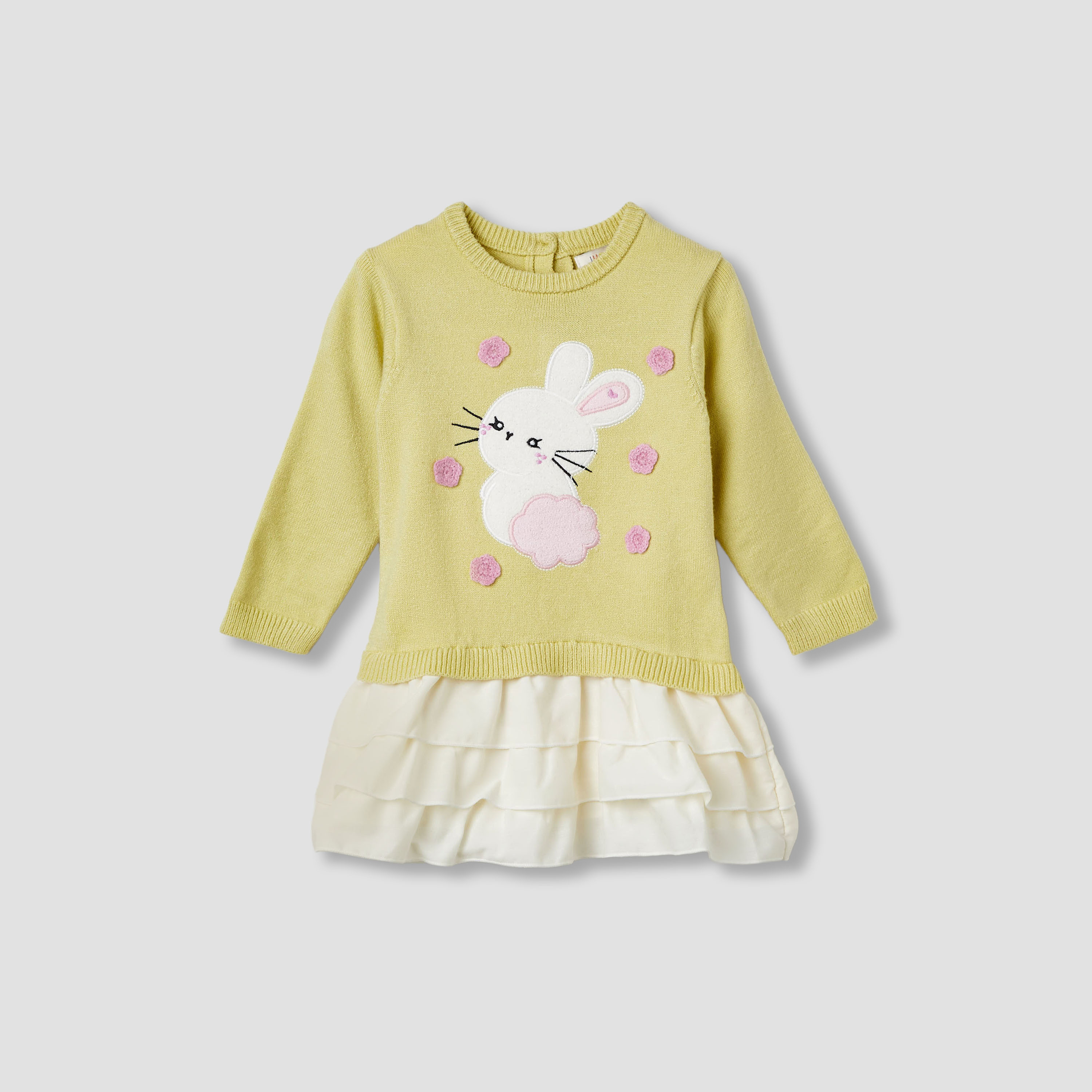 Juniors Bunny Embroidered Dress with Tights-baby-girls-clothing-dressesandjumpsuits-image-3