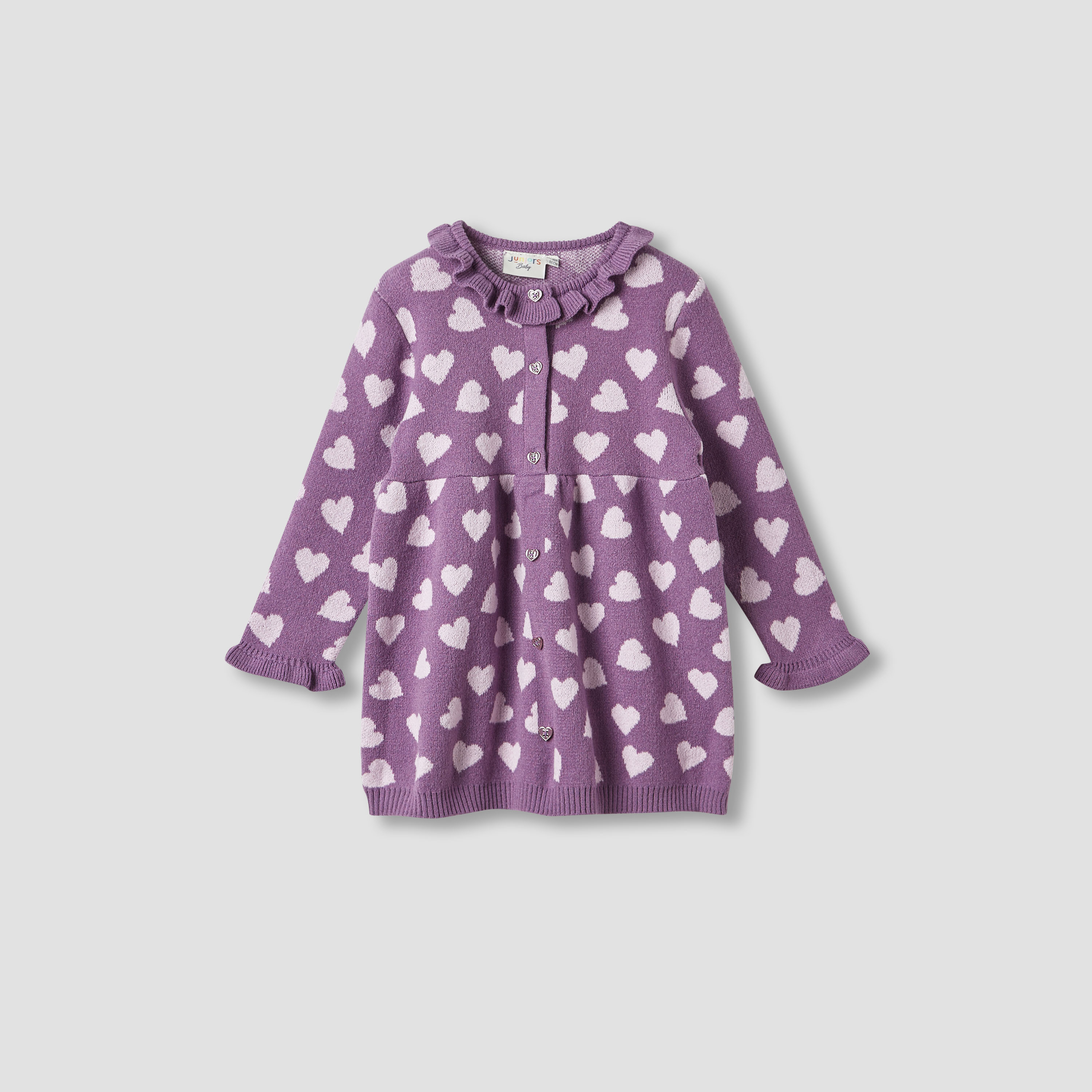 Juniors Heart Print Sweater Dress with Ribbed Tights-baby-girls-clothing-winterwear-dresses-image-3