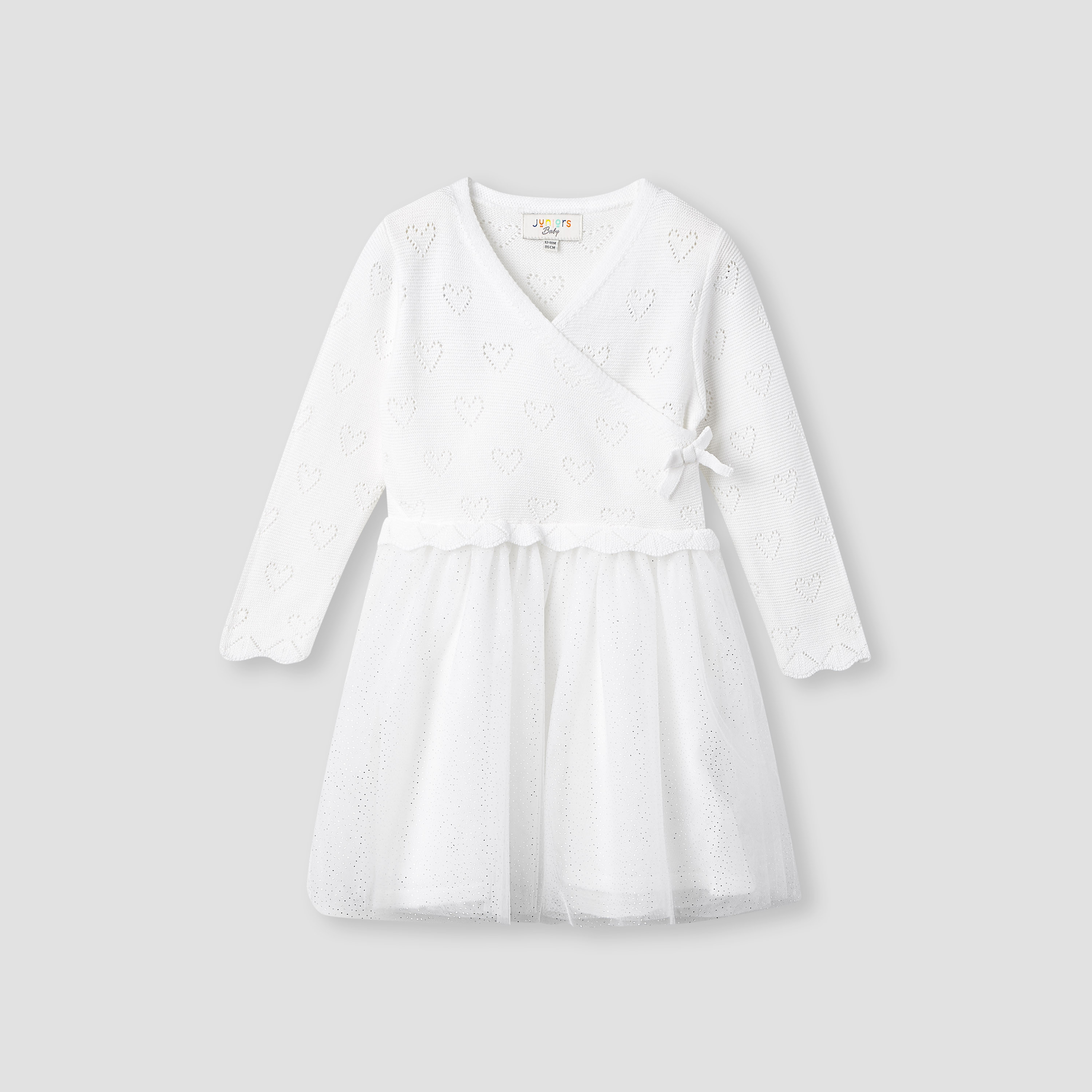 Juniors Textured V-neck Dress and Tights Set-baby-girls-clothing-winterwear-dresses-image-3