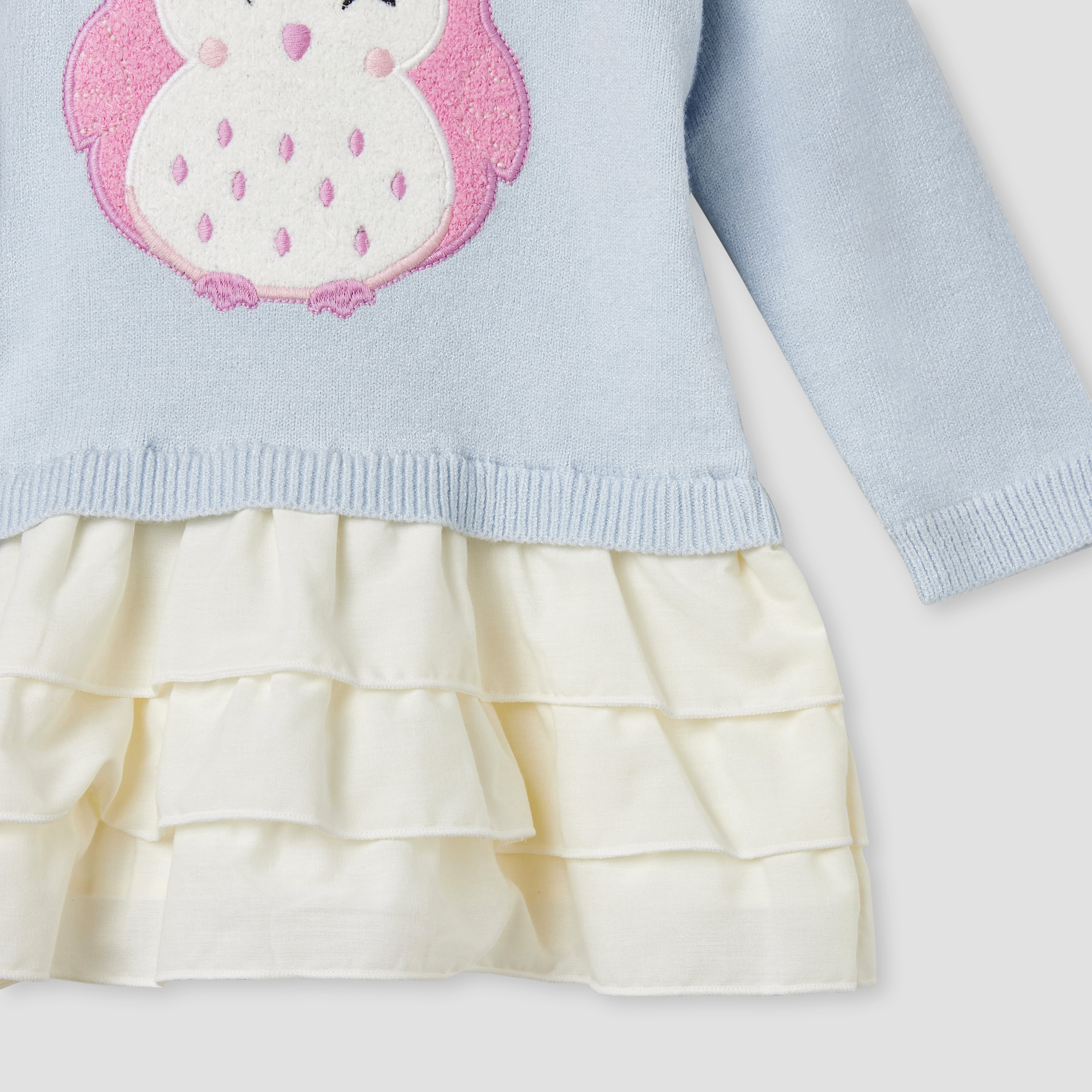 Juniors Owl Applique Dress with Long Sleeves and Stockings-baby-girls-clothing-winterwear-dresses-image-7