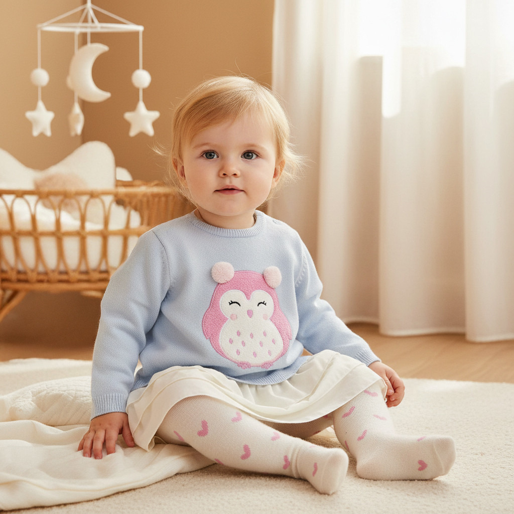 Juniors Owl Applique Dress with Long Sleeves and Stockings-baby-girls-clothing-winterwear-dresses-image-10
