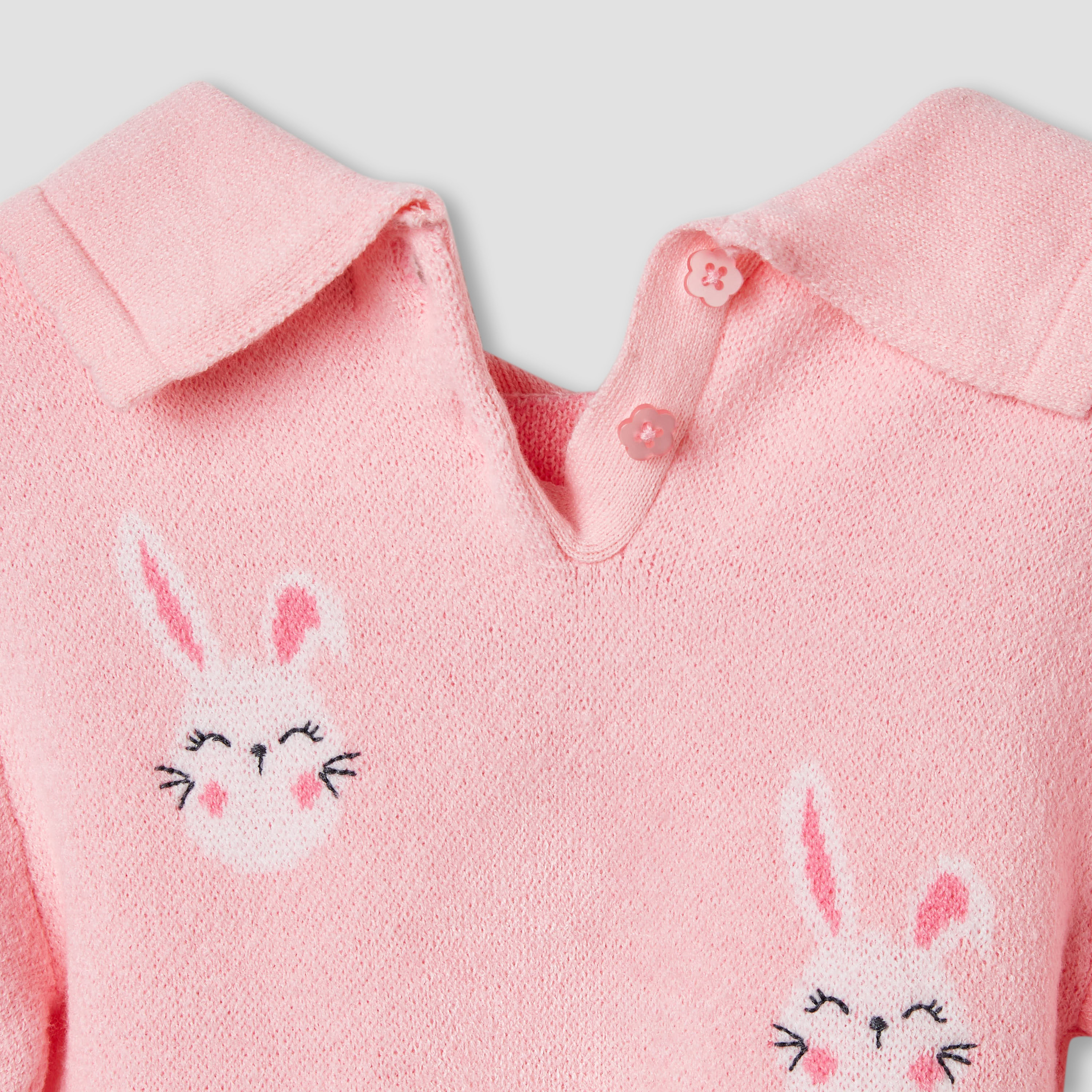 Juniors Bunny Print Collared Dress with Long Sleeves and Stockings-baby-girls-clothing-winterwear-dresses-image-6
