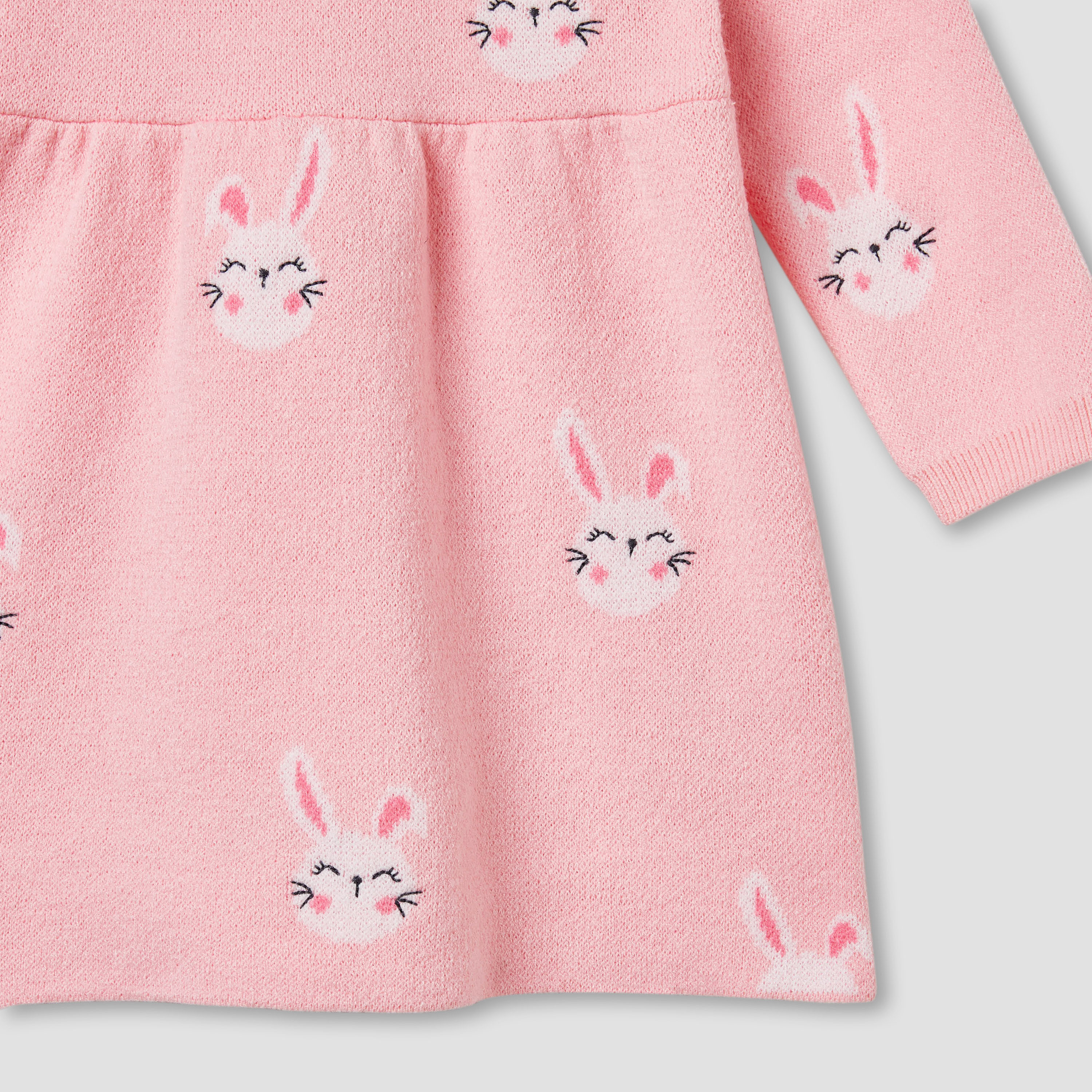 Juniors Bunny Print Collared Dress with Long Sleeves and Stockings-baby-girls-clothing-winterwear-dresses-image-7