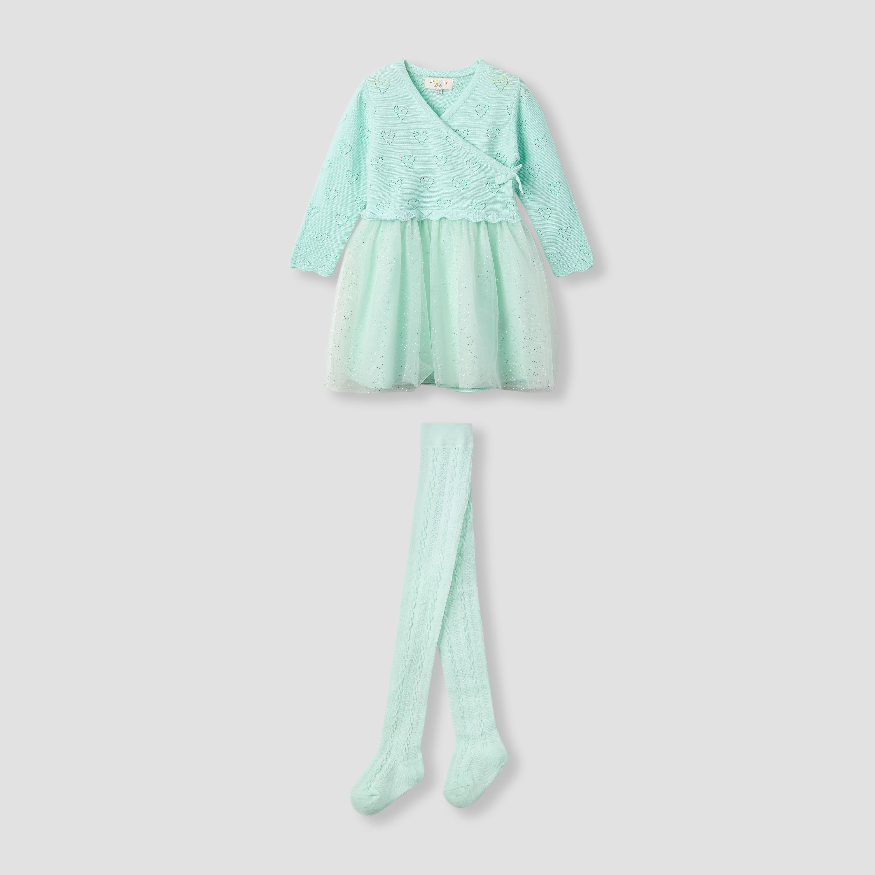 Juniors Textured V-neck Dress and Tights Set-baby-girls-clothing-dressesandjumpsuits-image-2