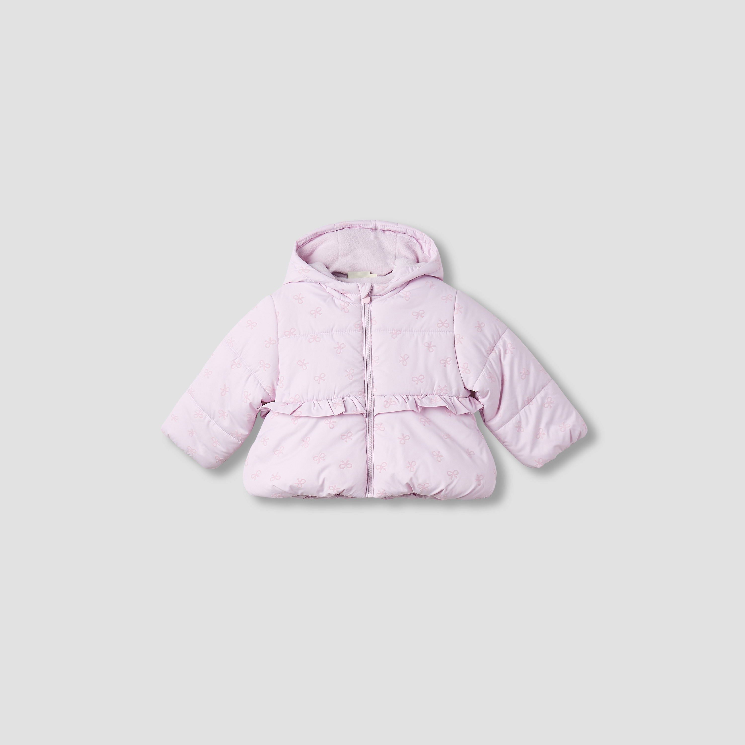 Juniors Bow Print Hooded Heavy Jacket with Long Sleeves-baby-girls-clothing-jacketsandcoats-image-1