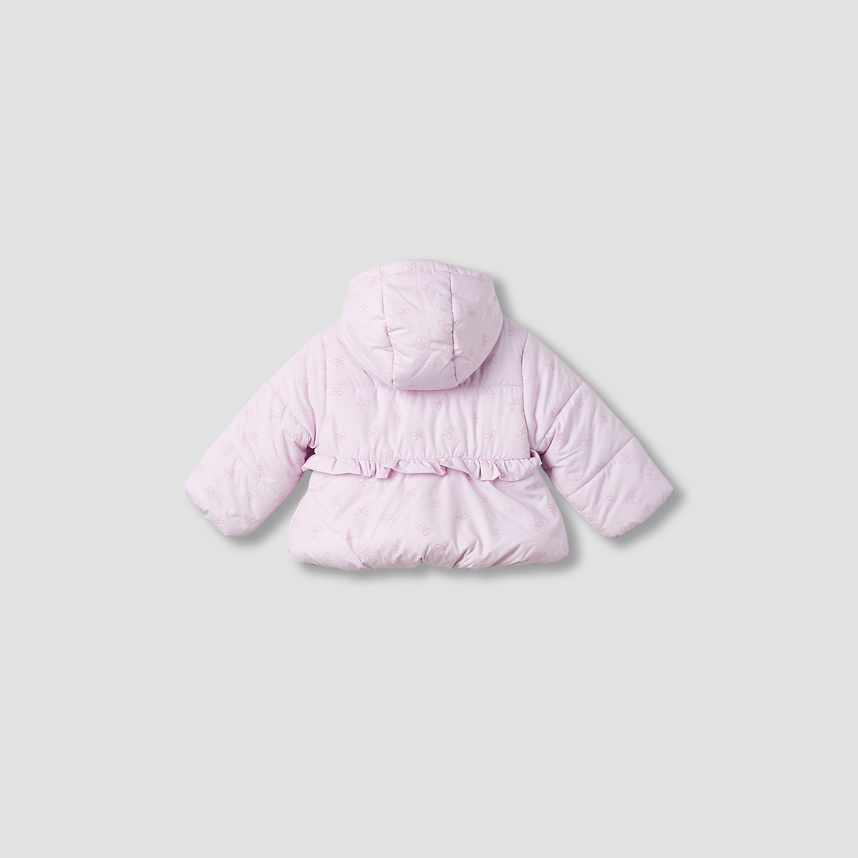 Juniors Bow Print Hooded Heavy Jacket with Long Sleeves-baby-girls-clothing-jacketsandcoats-image-2