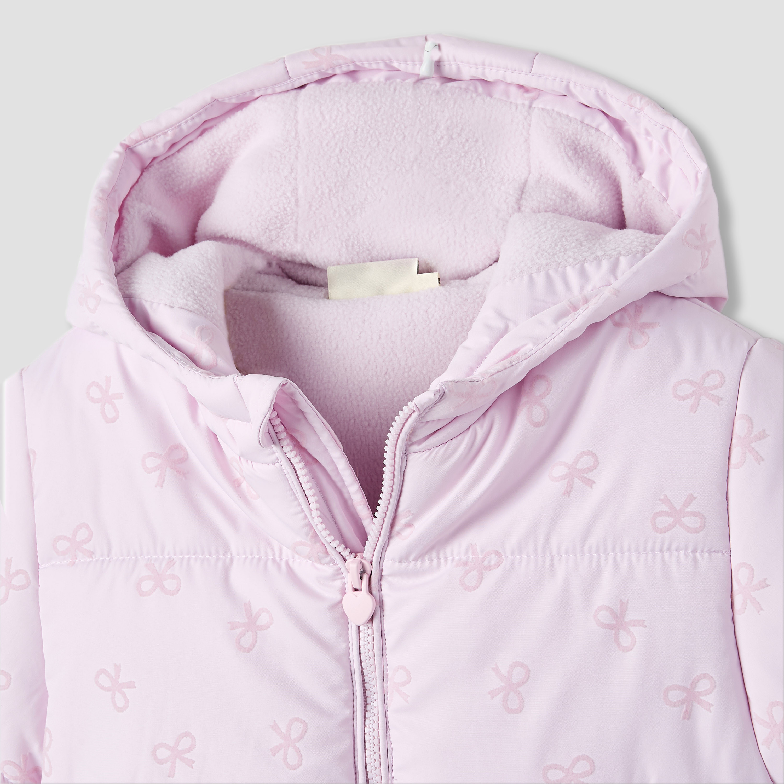 Juniors Bow Print Hooded Heavy Jacket with Long Sleeves-baby-girls-clothing-jacketsandcoats-image-3