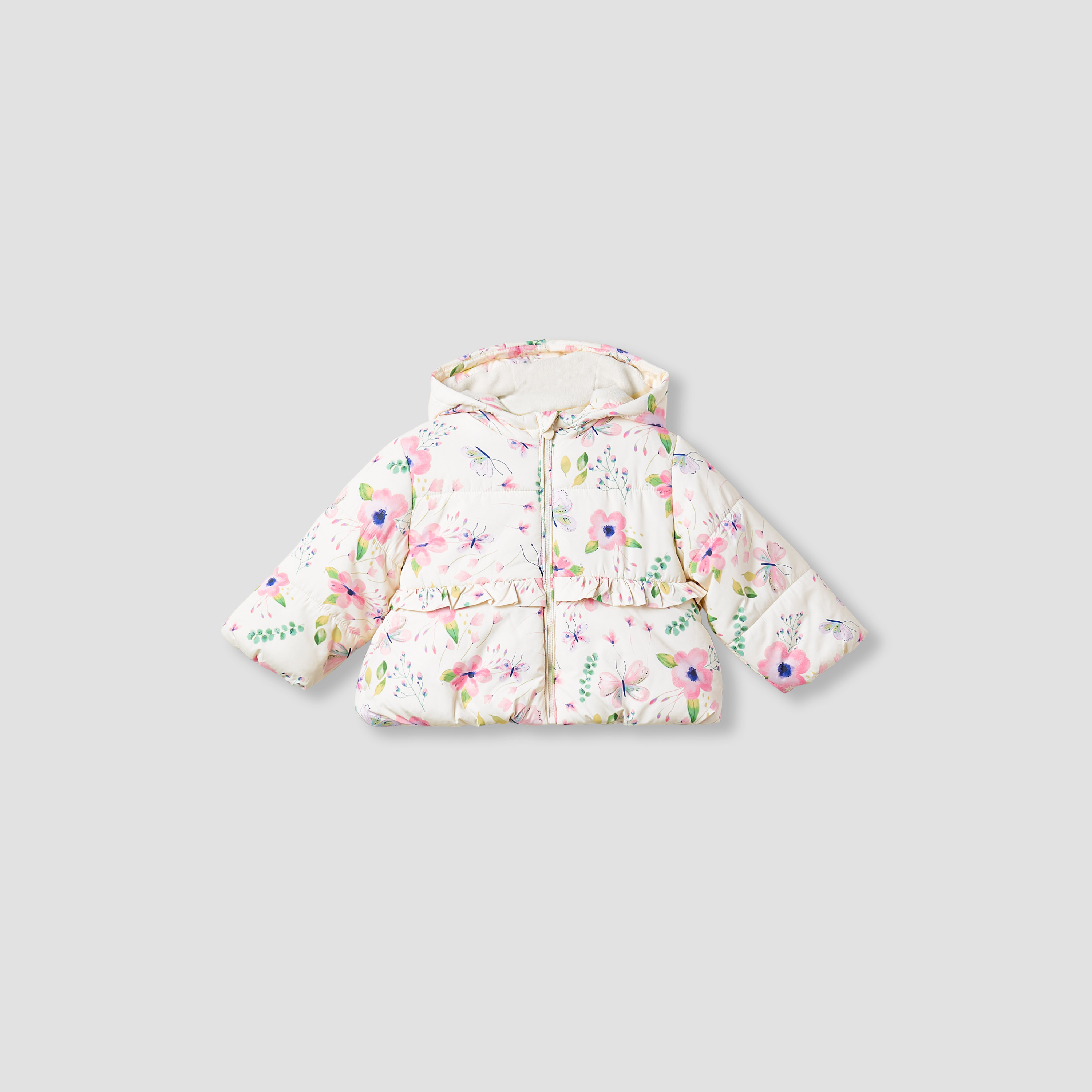 Juniors Floral Print Hooded Heavy Jacket with Long Sleeves-baby-girls-clothing-jacketsandcoats-image-1