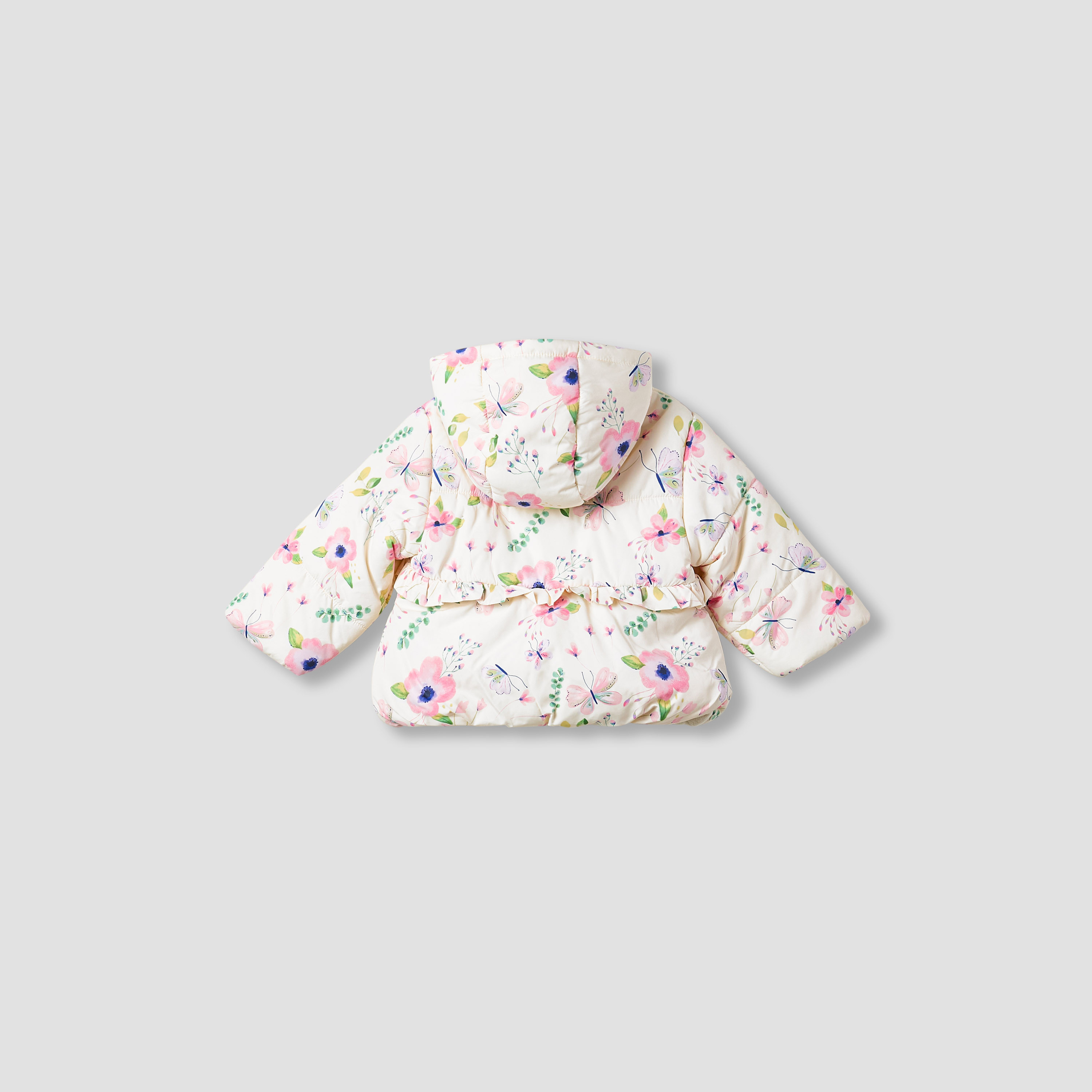 Juniors Floral Print Hooded Heavy Jacket with Long Sleeves-baby-girls-clothing-jacketsandcoats-image-2