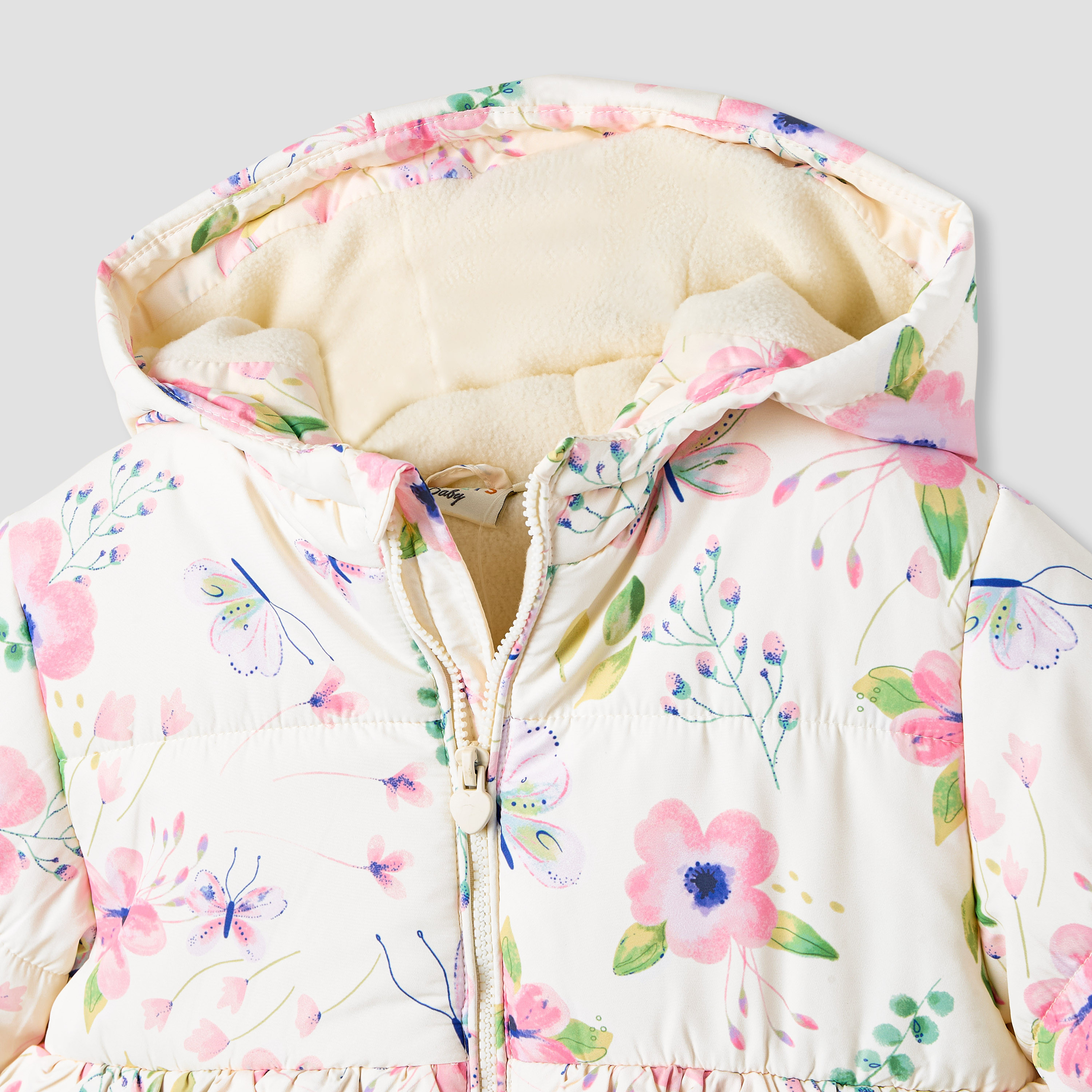 Juniors Floral Print Hooded Heavy Jacket with Long Sleeves-baby-girls-clothing-jacketsandcoats-image-3