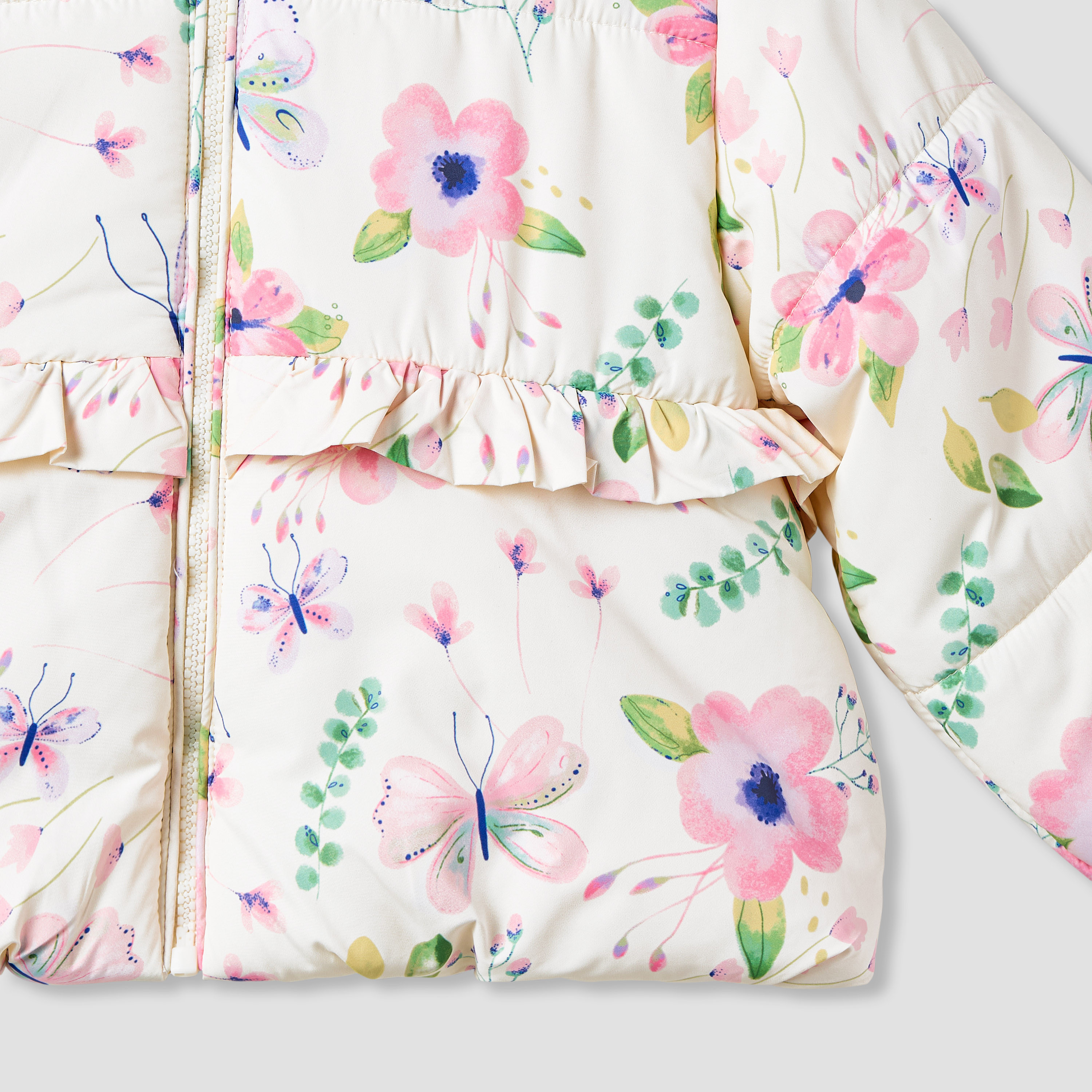 Juniors Floral Print Hooded Heavy Jacket with Long Sleeves-baby-girls-clothing-jacketsandcoats-image-4