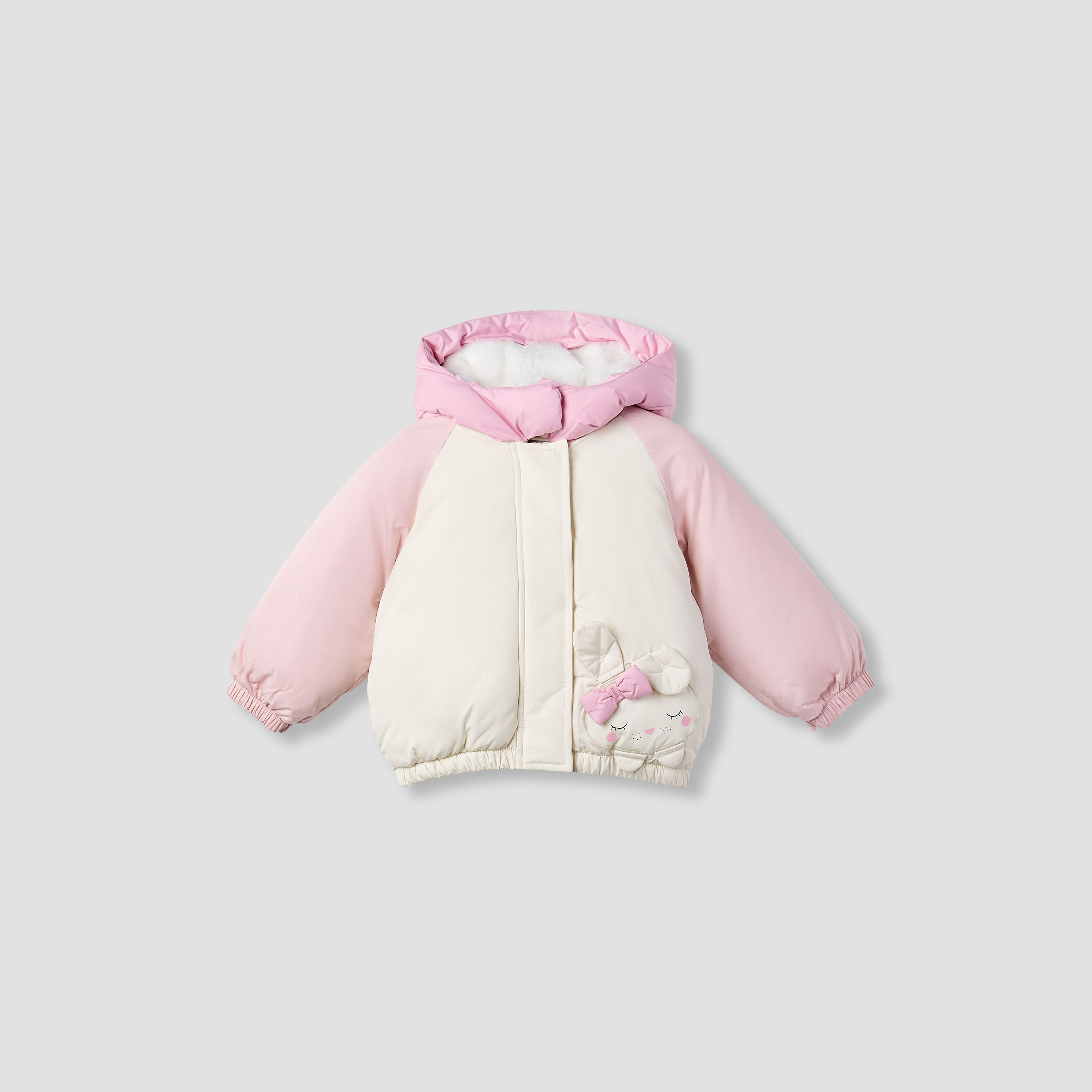 جاكيت ثقيل بقبعة وأكمام طويلة وتزيينات أذن من جونيورز-baby-girls-clothing-jacketsandcoats-image-1