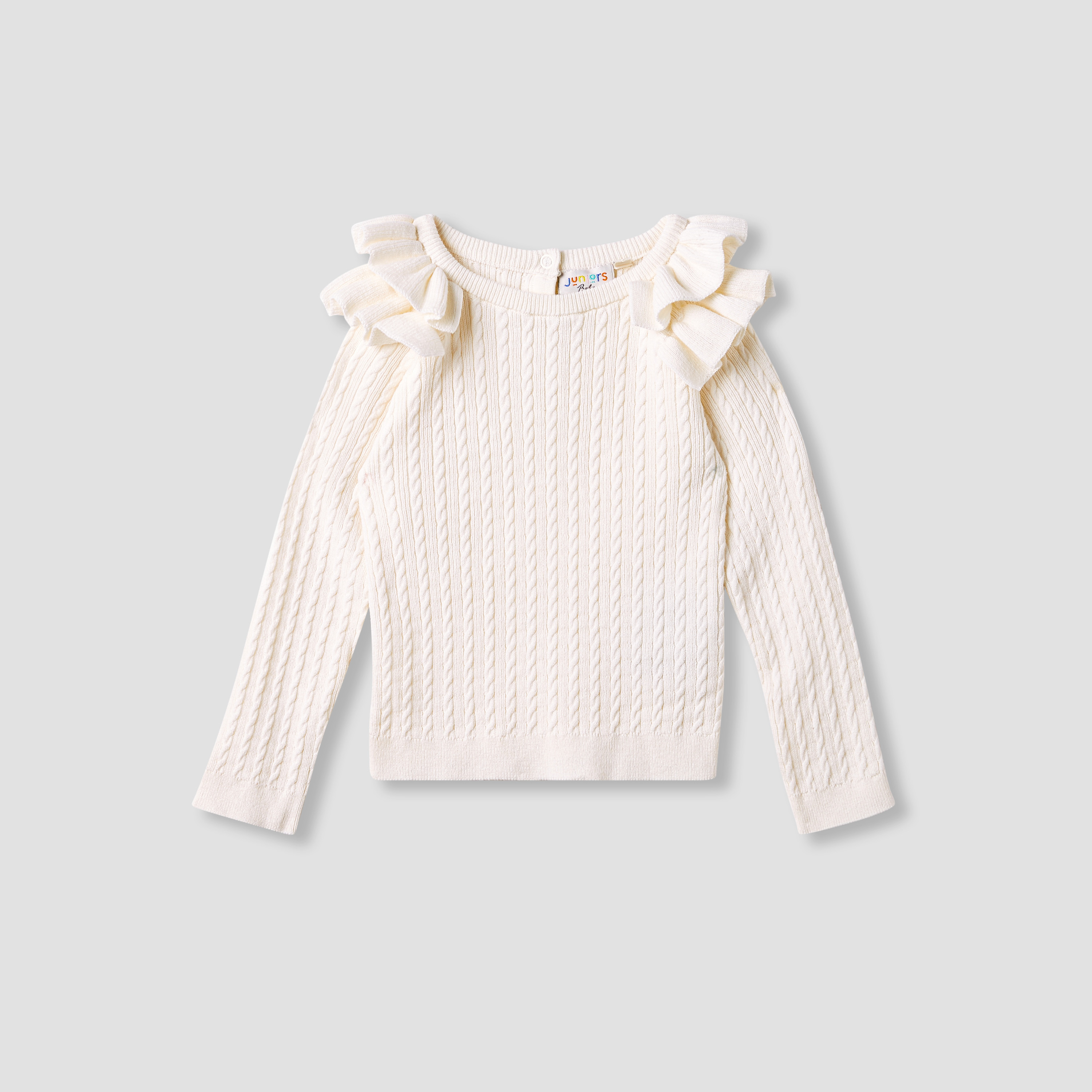 Juniors Textured Sweater with Long Sleeves and Ruffle Detail-baby-girls-clothing-jumpersandcardigans-image-1