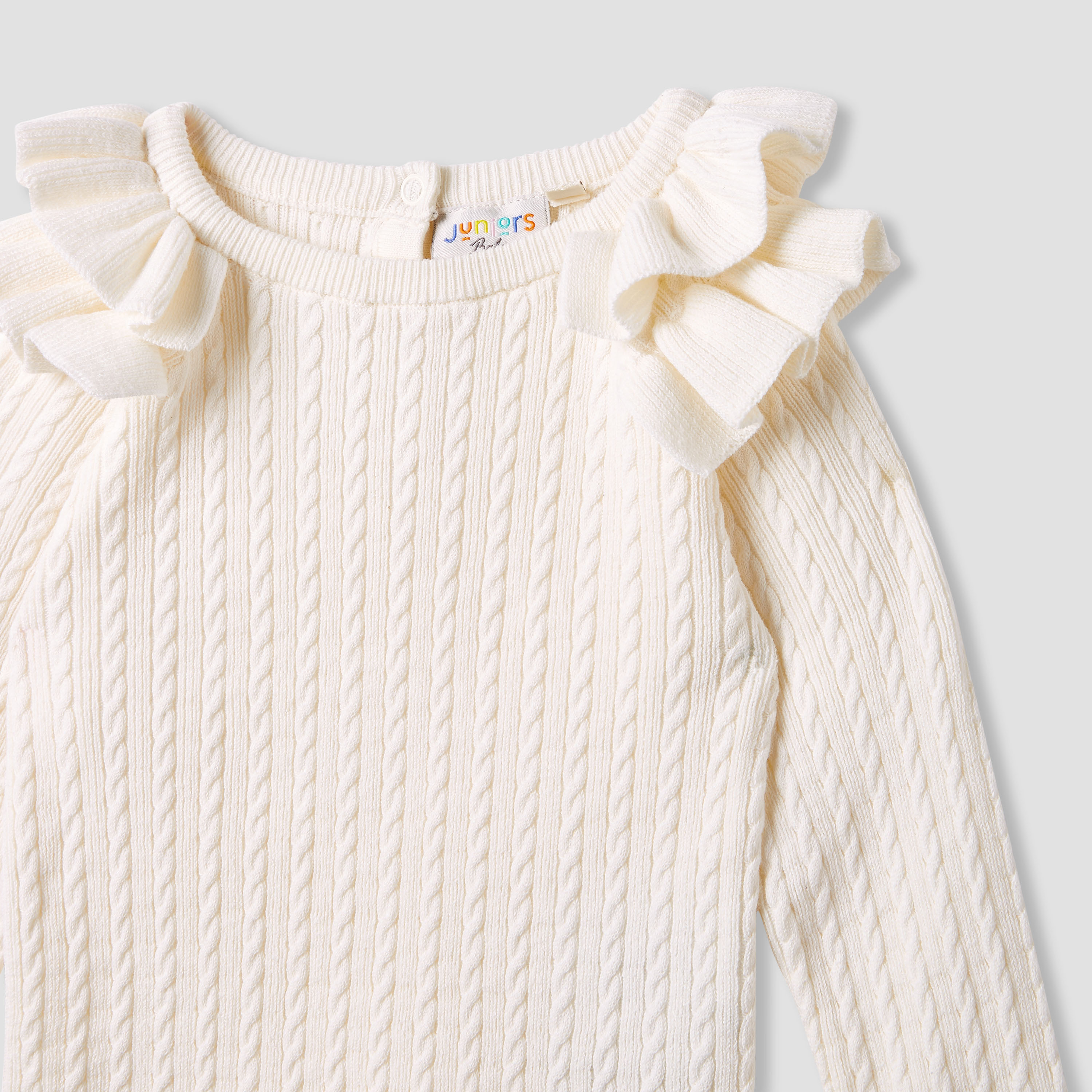 Juniors Textured Sweater with Long Sleeves and Ruffle Detail-baby-girls-clothing-jumpersandcardigans-image-3