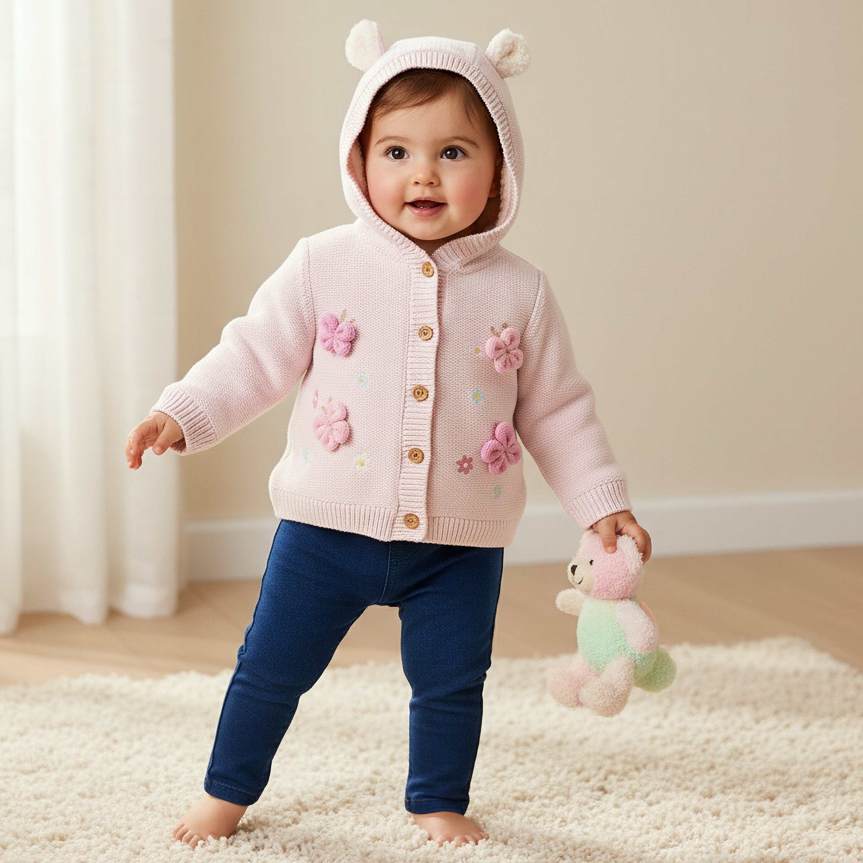 كارديجان بأكمام طويلة وقبعة وزخارف من جونيورز-baby-girls-clothing-jumpersandcardigans-image-1