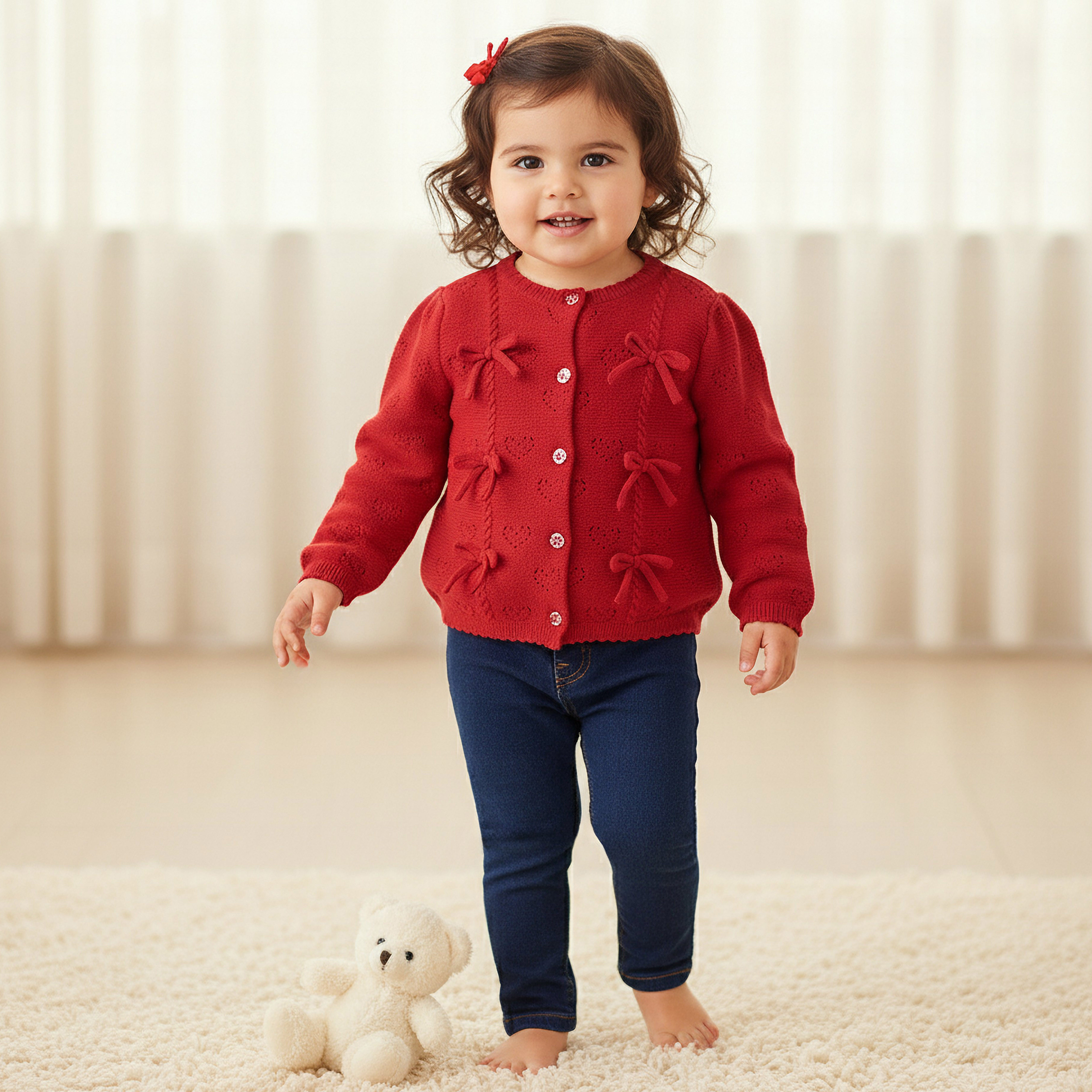 كارديجان منسوج بأكمام طويلة وفيونكة من جونيورز-baby-girls-clothing-jumpersandcardigans-image-7