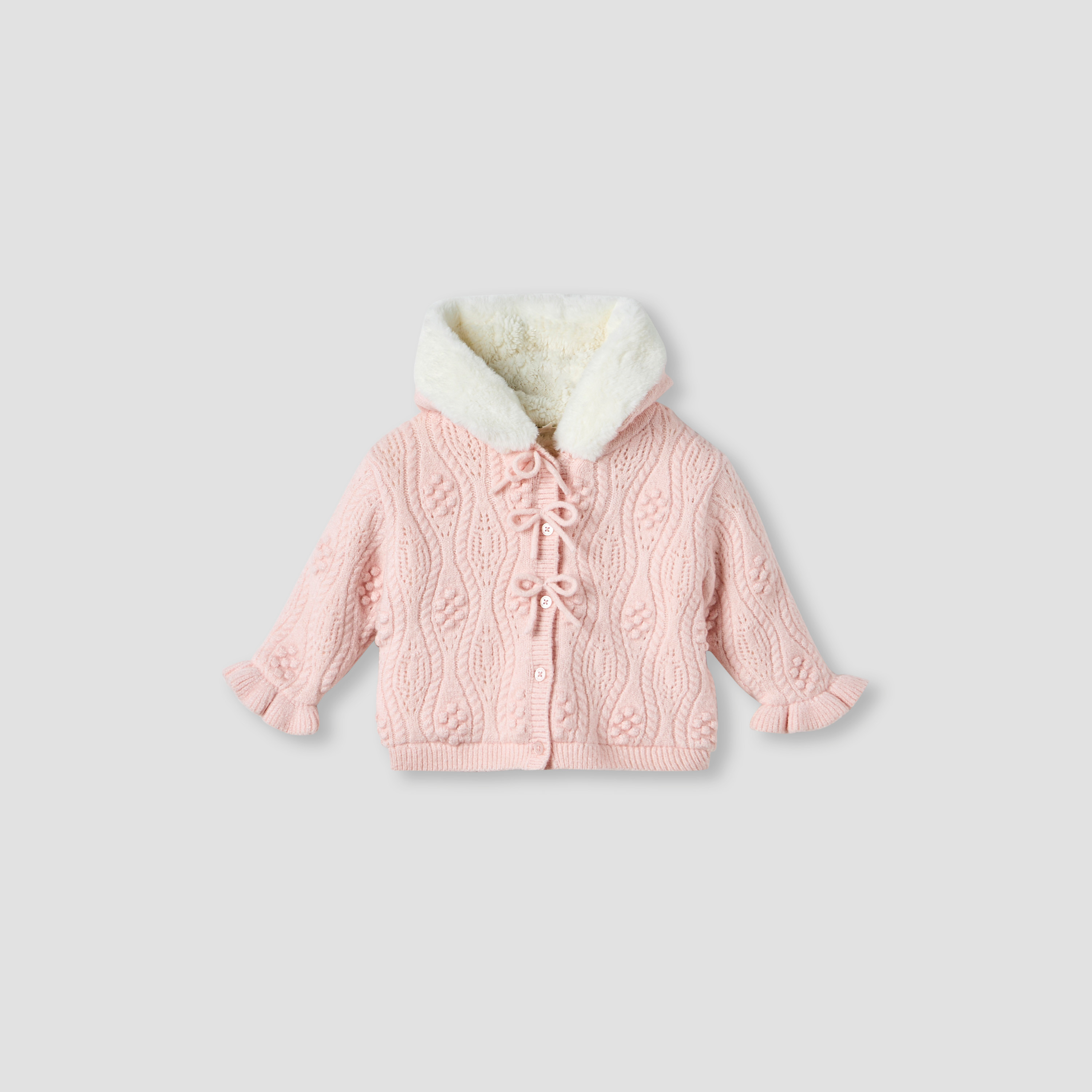 Juniors Textured Hooded Cardigan with Long Sleeves-baby-girls-clothing-jumpersandcardigans-image-2
