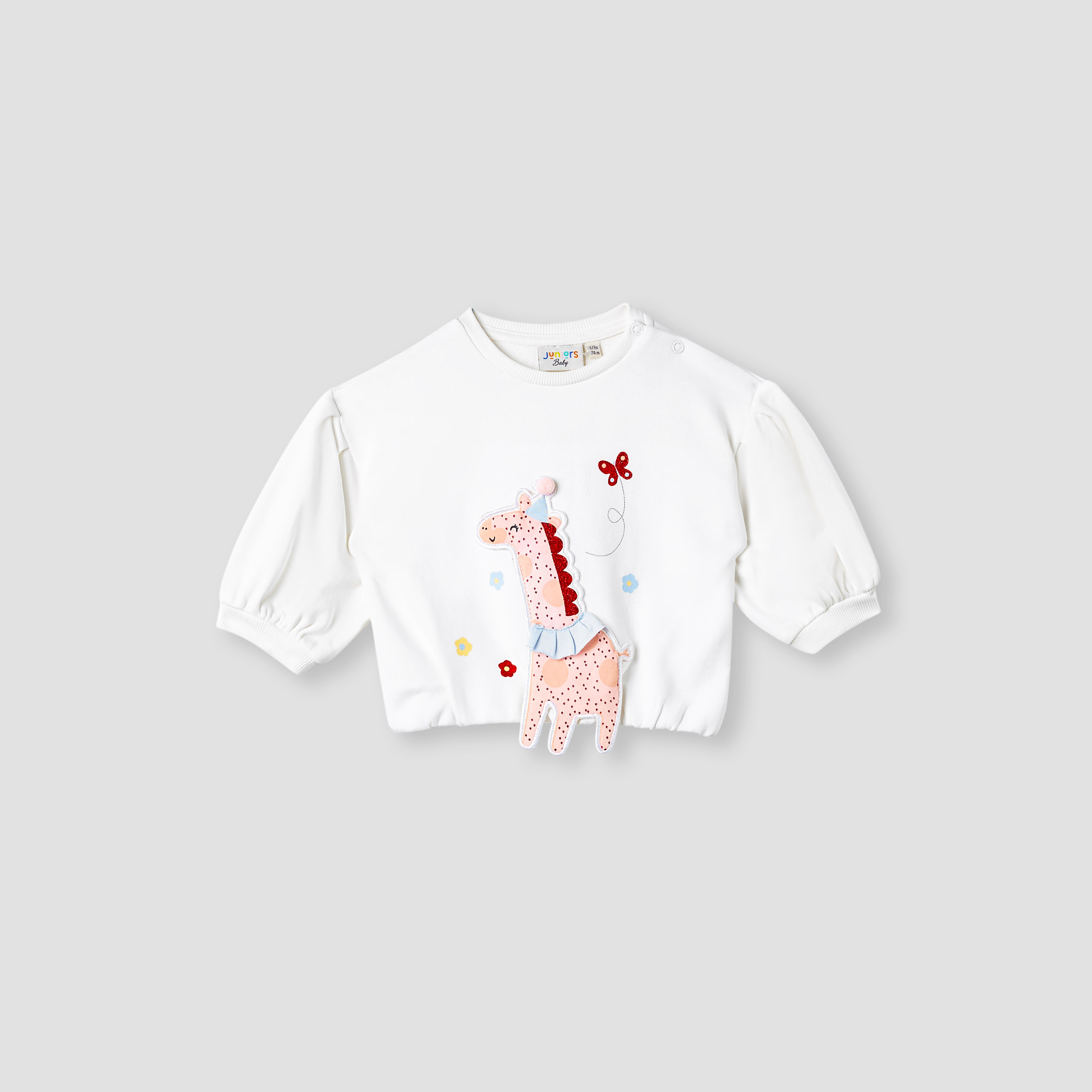 Juniors Giraffe Applique Sweatshirt with Long Sleeves-baby-girls-clothing-winterwear-sweatshirts-image-1