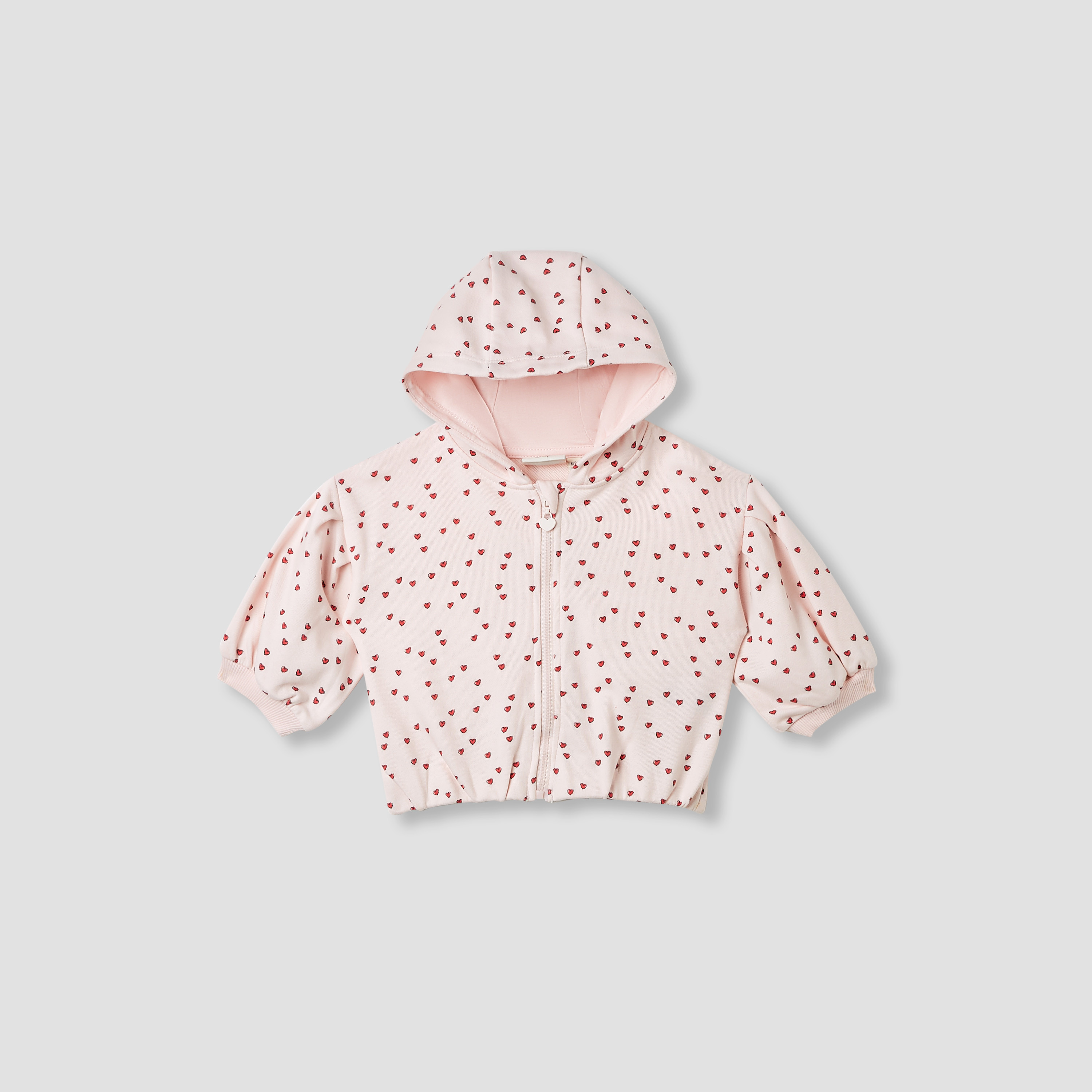 Juniors Heart Print Zip Through Jacket with Long Sleeves-baby-girls-clothing-winterwear-jacketsandcoats-image-1