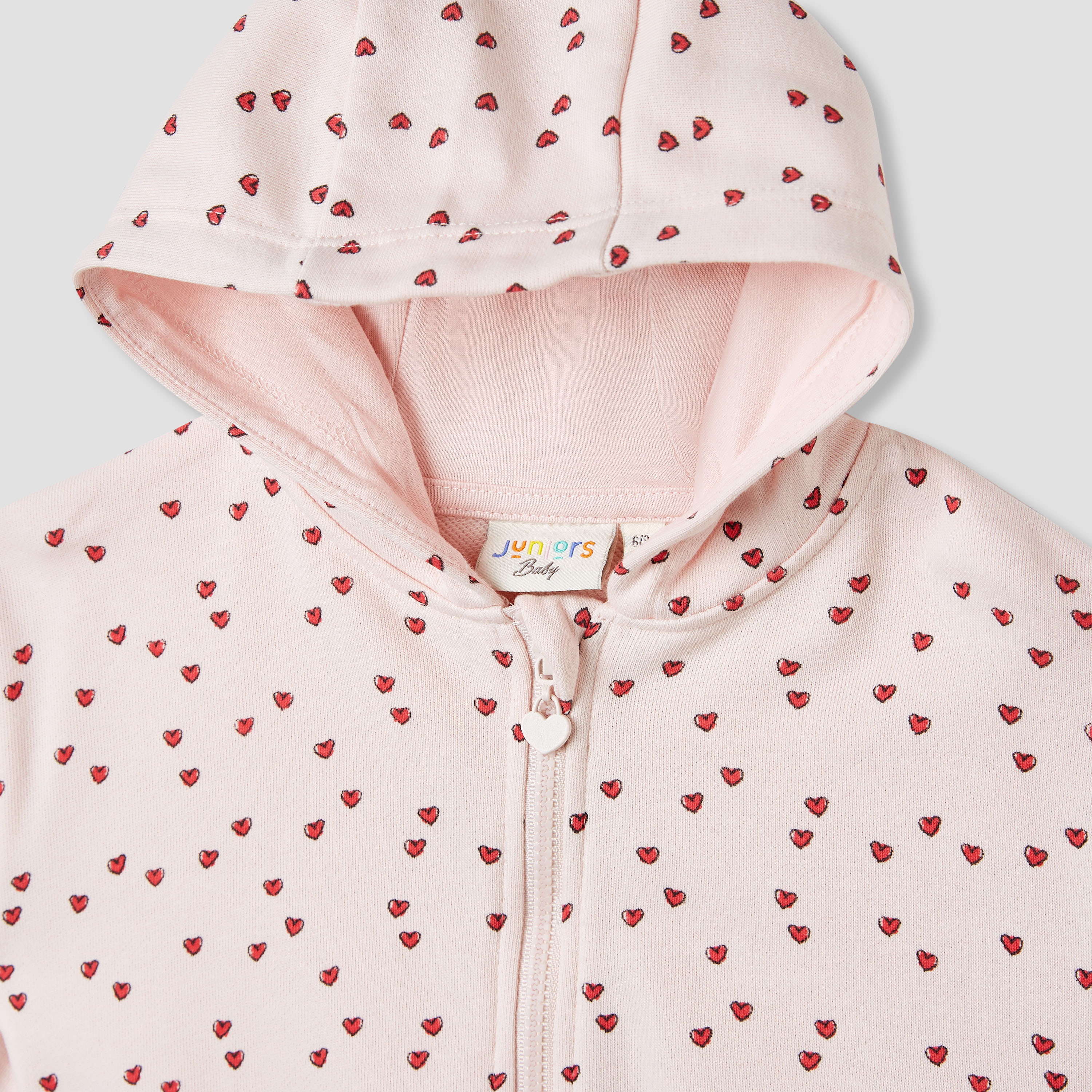 Juniors Heart Print Zip Through Jacket with Long Sleeves-baby-girls-clothing-winterwear-jacketsandcoats-image-3