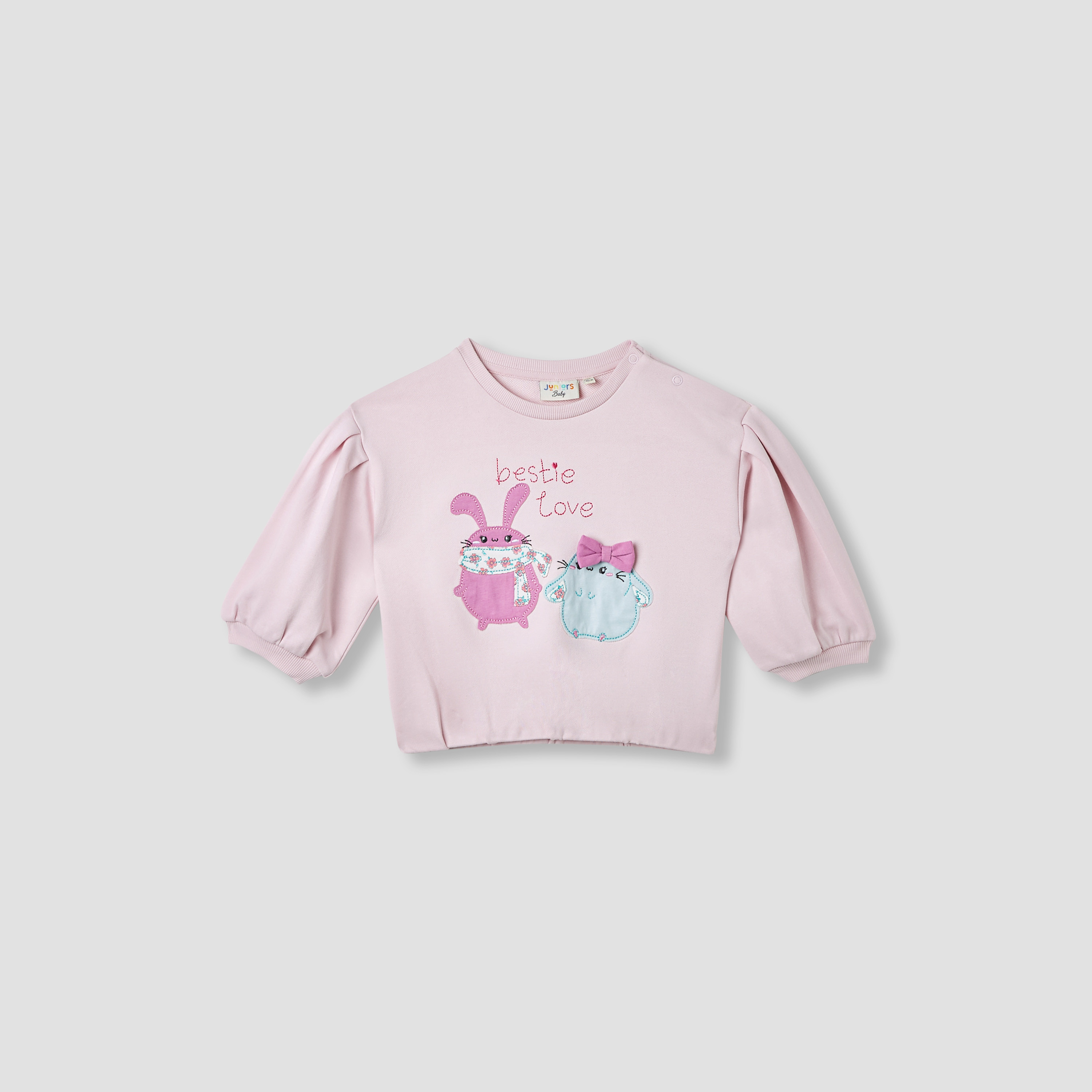 Juniors Applique Detail Sweatshirt with Long Sleeves-baby-girls-clothing-sweatshirts-image-1