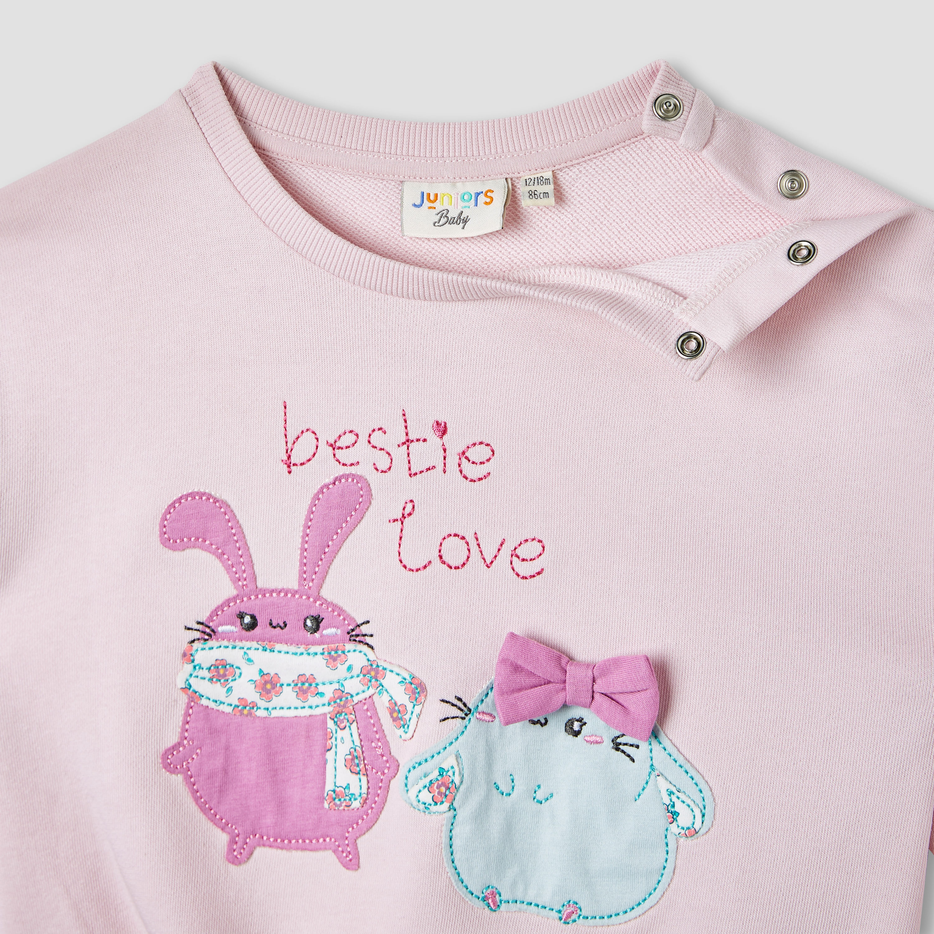 Juniors Applique Detail Sweatshirt with Long Sleeves-baby-girls-clothing-sweatshirts-image-3