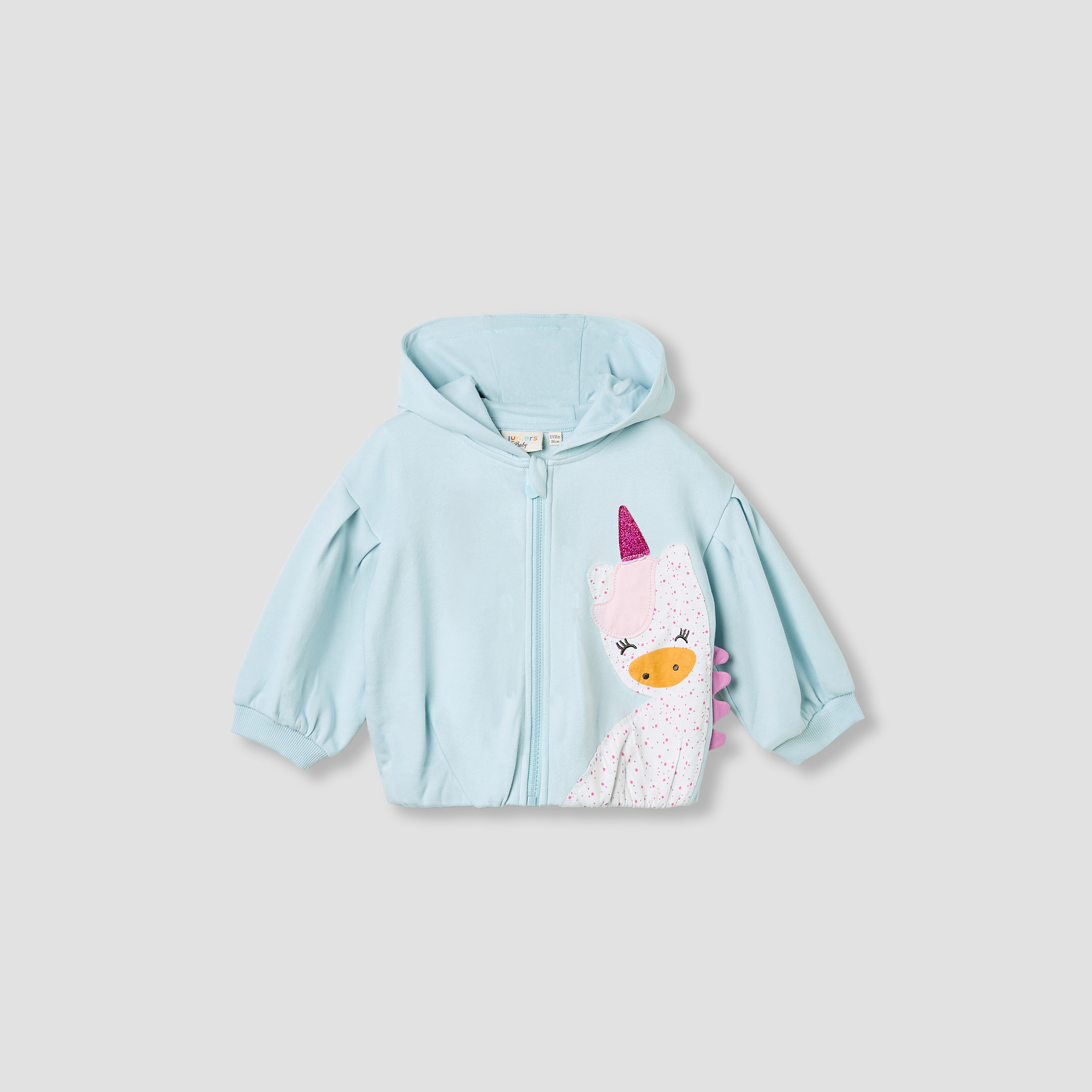 Juniors Unicorn Applique Hooded Sweatshirt with Long Sleeves-baby-girls-clothing-winterwear-sweatshirts-image-1