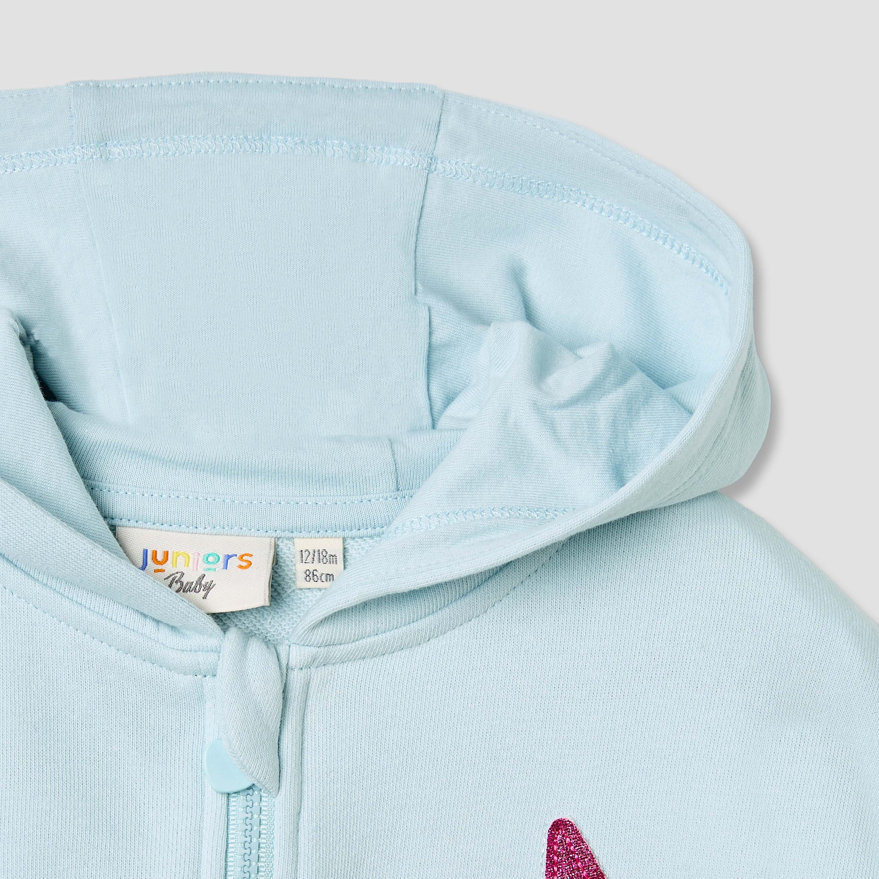 Juniors Unicorn Applique Hooded Sweatshirt with Long Sleeves-baby-girls-clothing-winterwear-sweatshirts-image-3