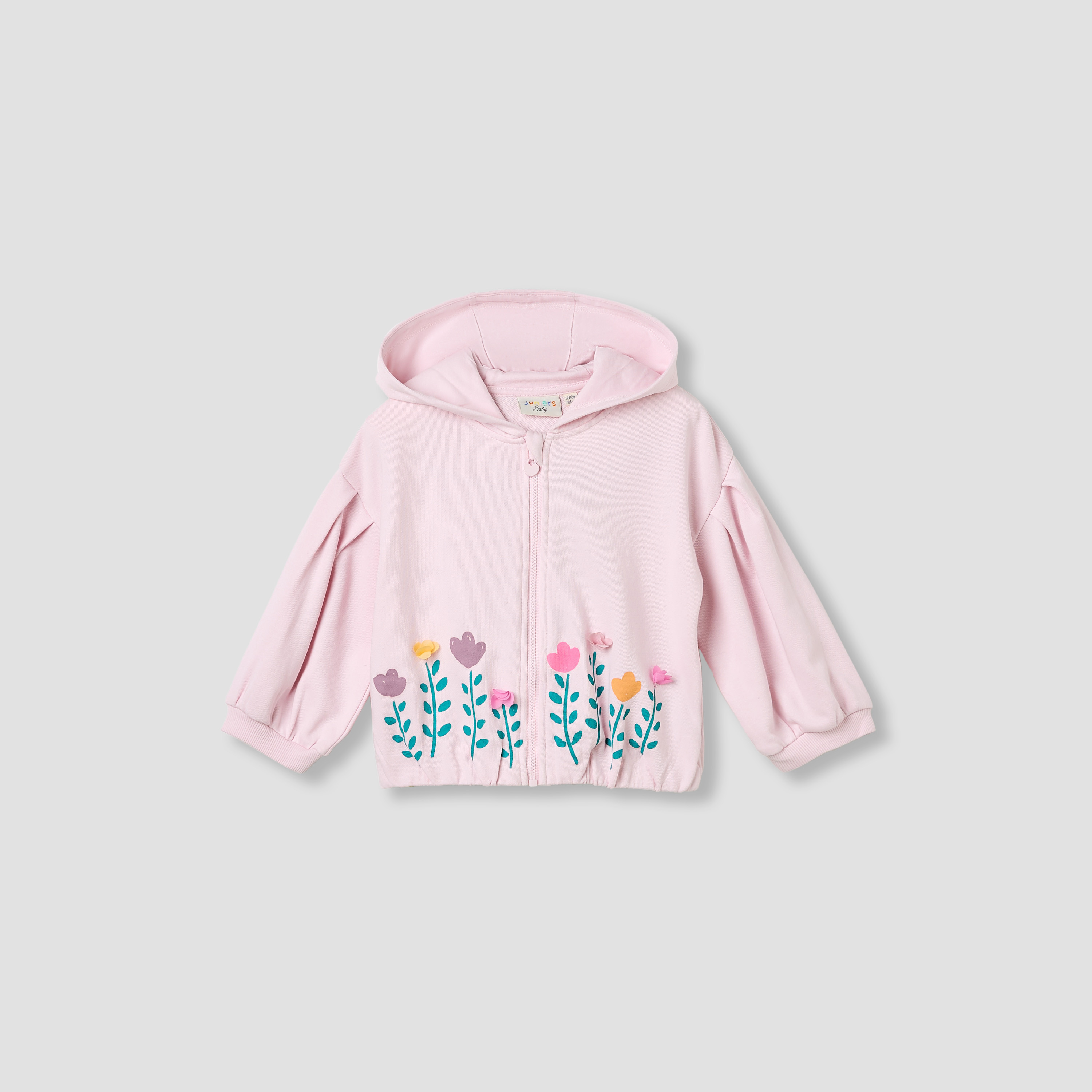 Juniors Floral Print Hooded Sweatshirt with Long Sleeves-baby-girls-clothing-winterwear-sweatshirts-image-1