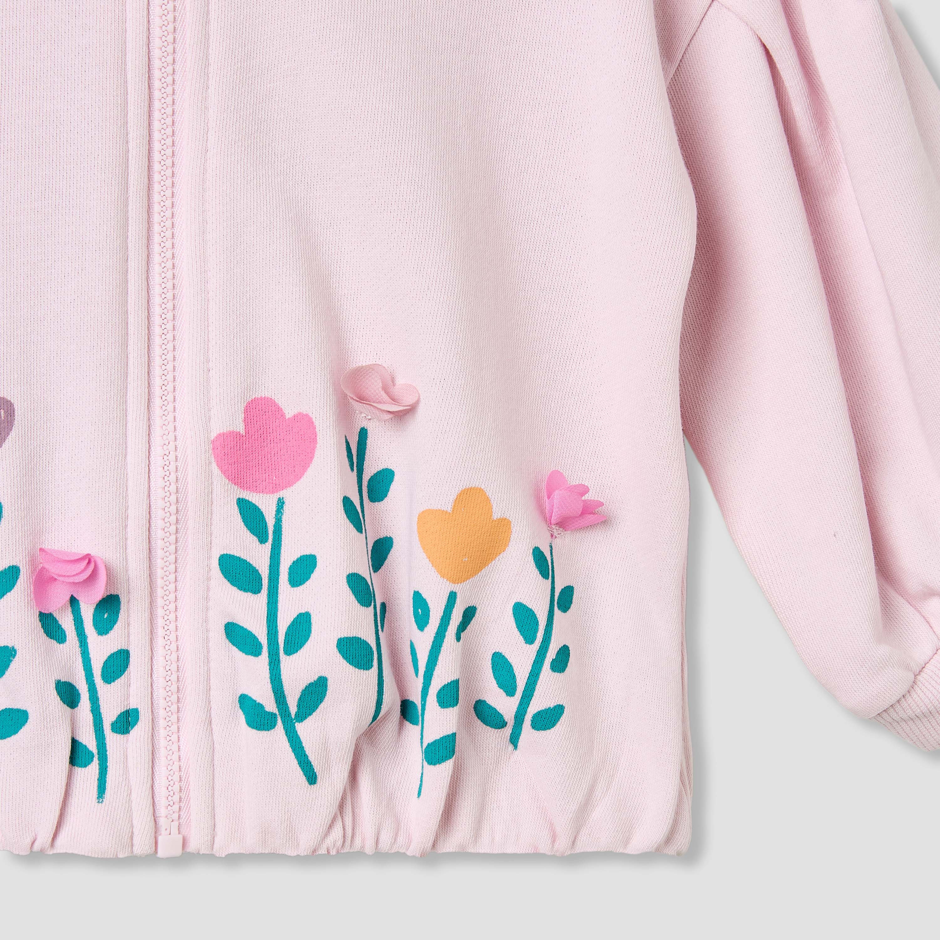 Juniors Floral Print Hooded Sweatshirt with Long Sleeves-baby-girls-clothing-winterwear-sweatshirts-image-4