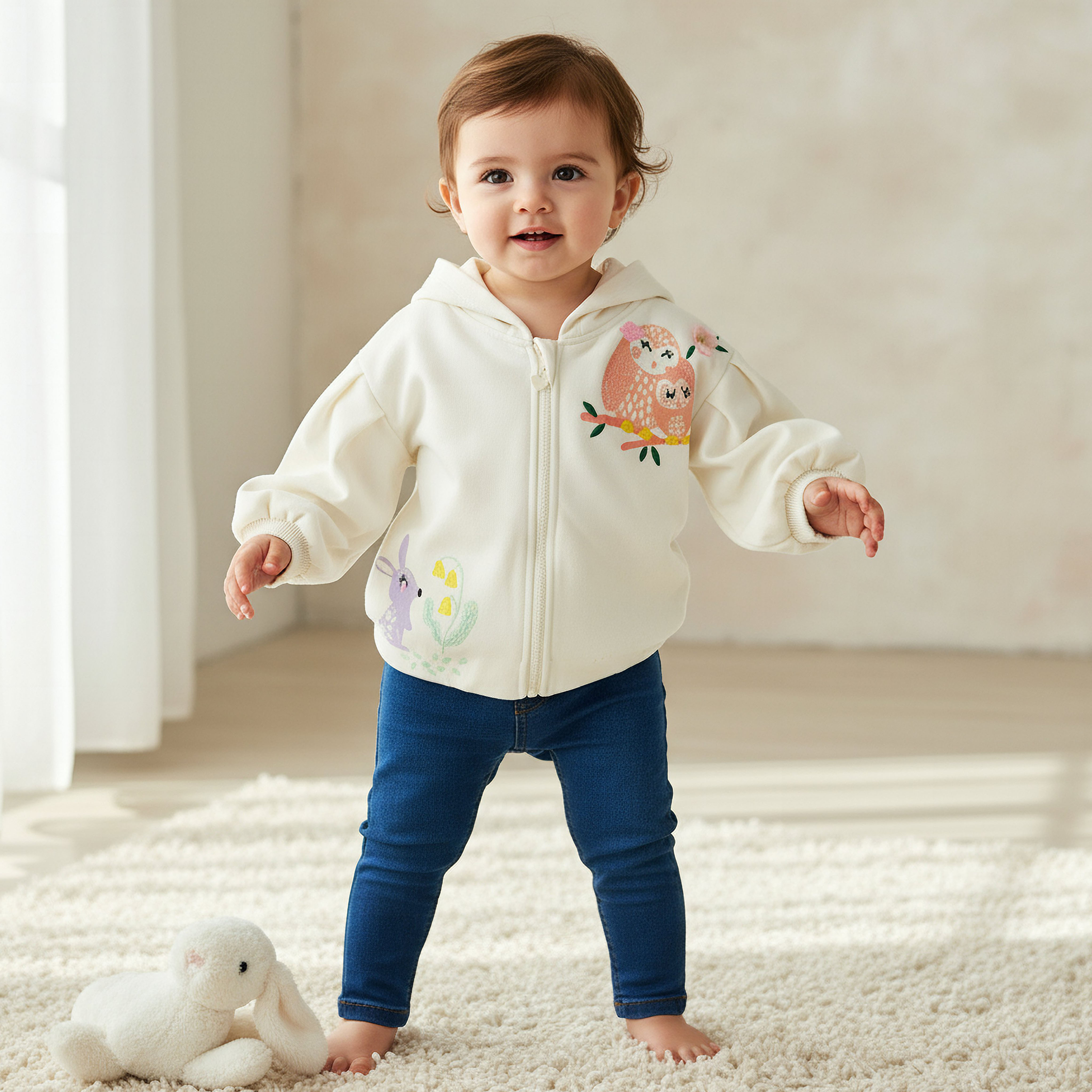 سويت شيرت بقبعة وأكمام طويلة وطبعات بومة للبنات من جونيورز-baby-girls-clothing-winterwear-sweatshirts-image-5