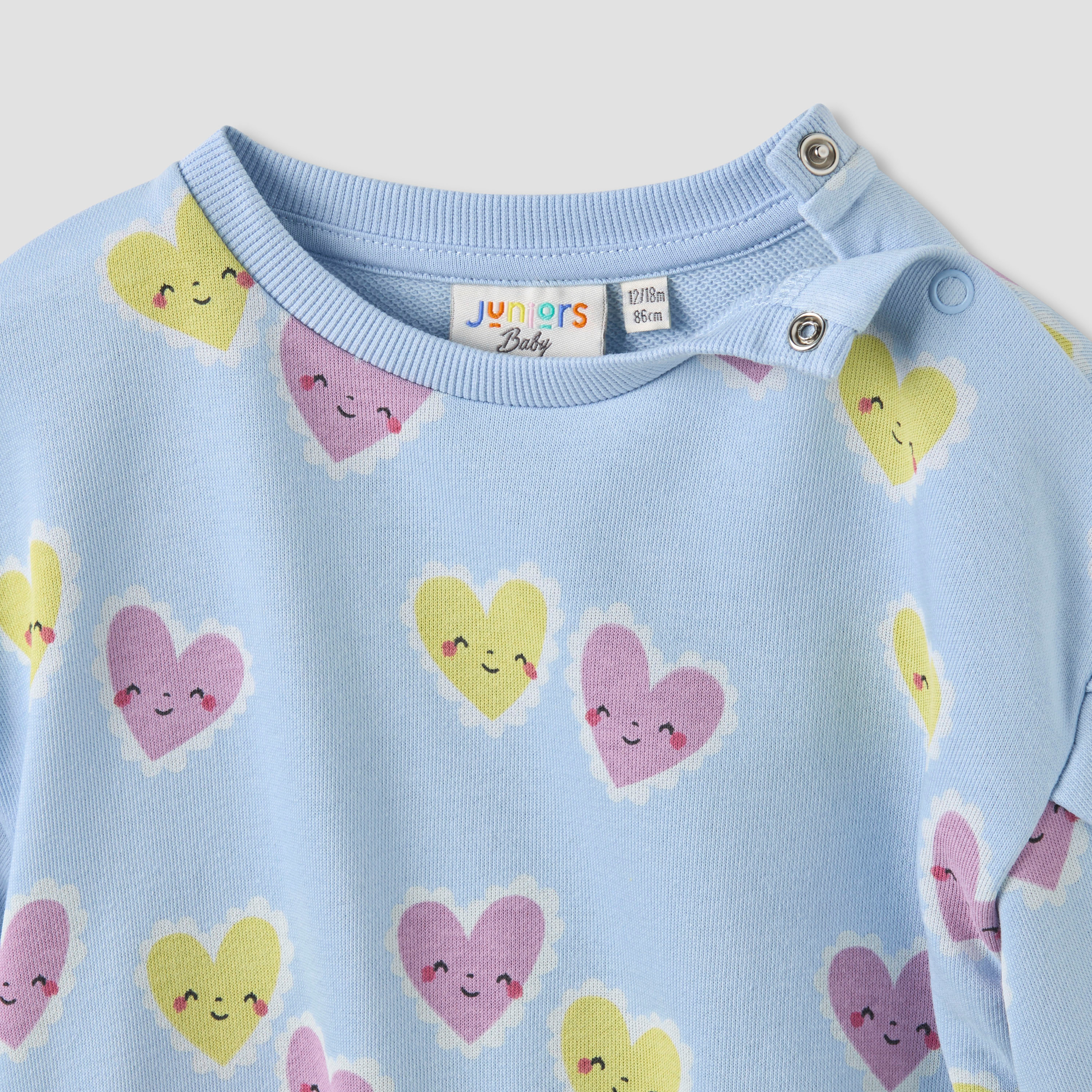 Juniors Girls Round Neck Sweatshirt with Heart Print - Cotton - Long Sleeves-baby-girls-clothing-winterwear-sweatshirts-image-3