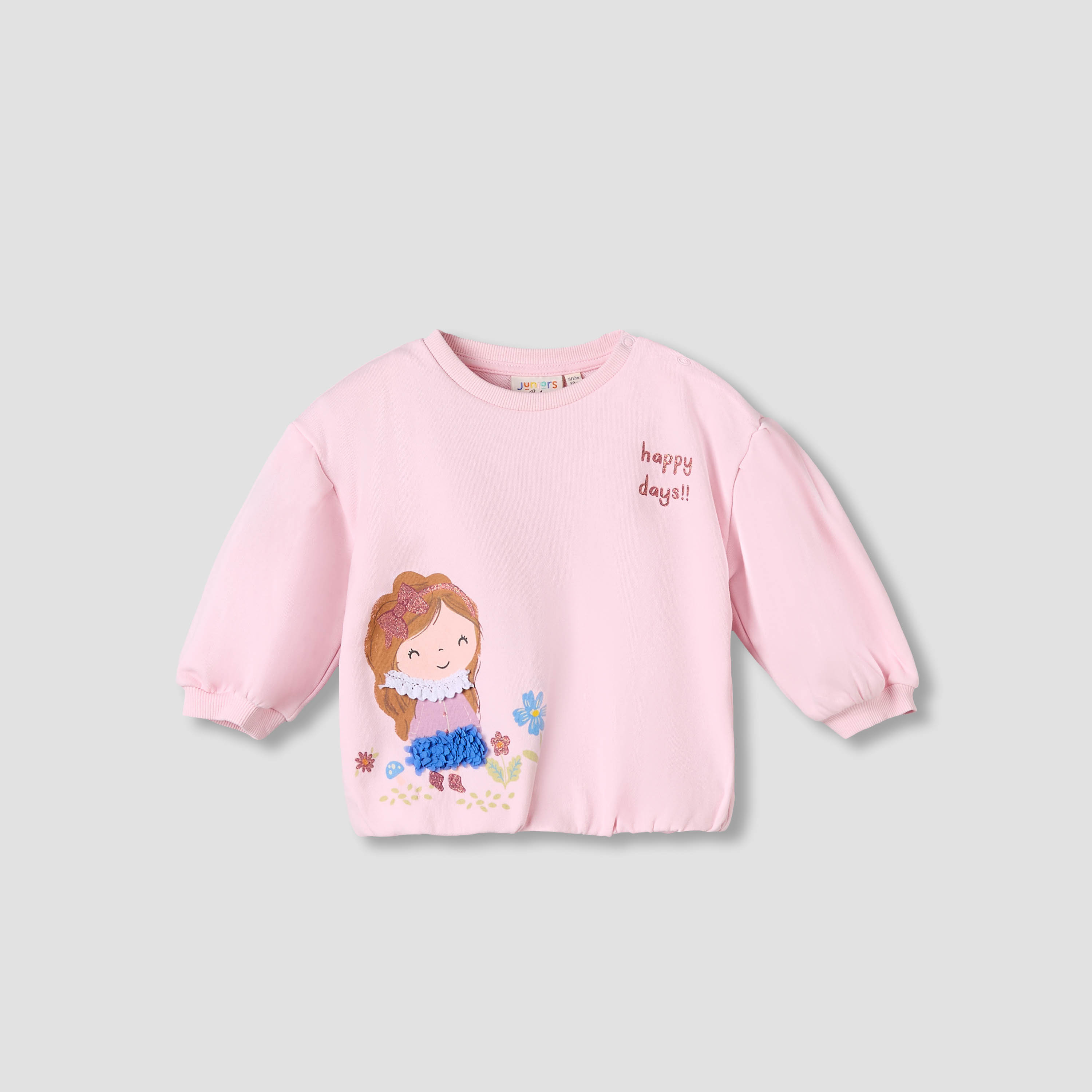 Juniors Graphic Print Sweatshirt with Long Sleeves-baby-girls-clothing-sweatshirts-image-2