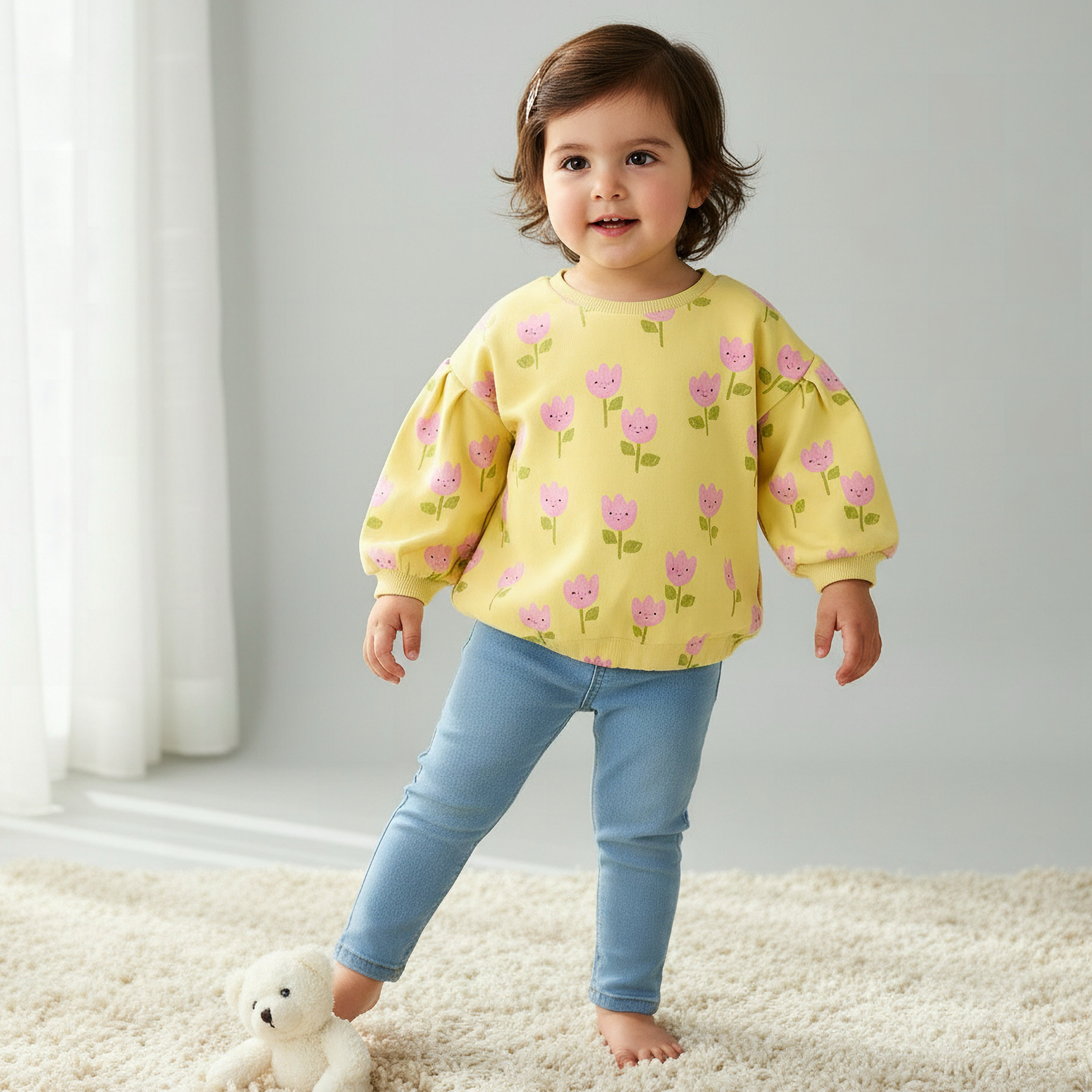Juniors Floral Print Sweatshirt with Long Sleeves-baby-girls-clothing-winterwear-sweatshirts-image-1