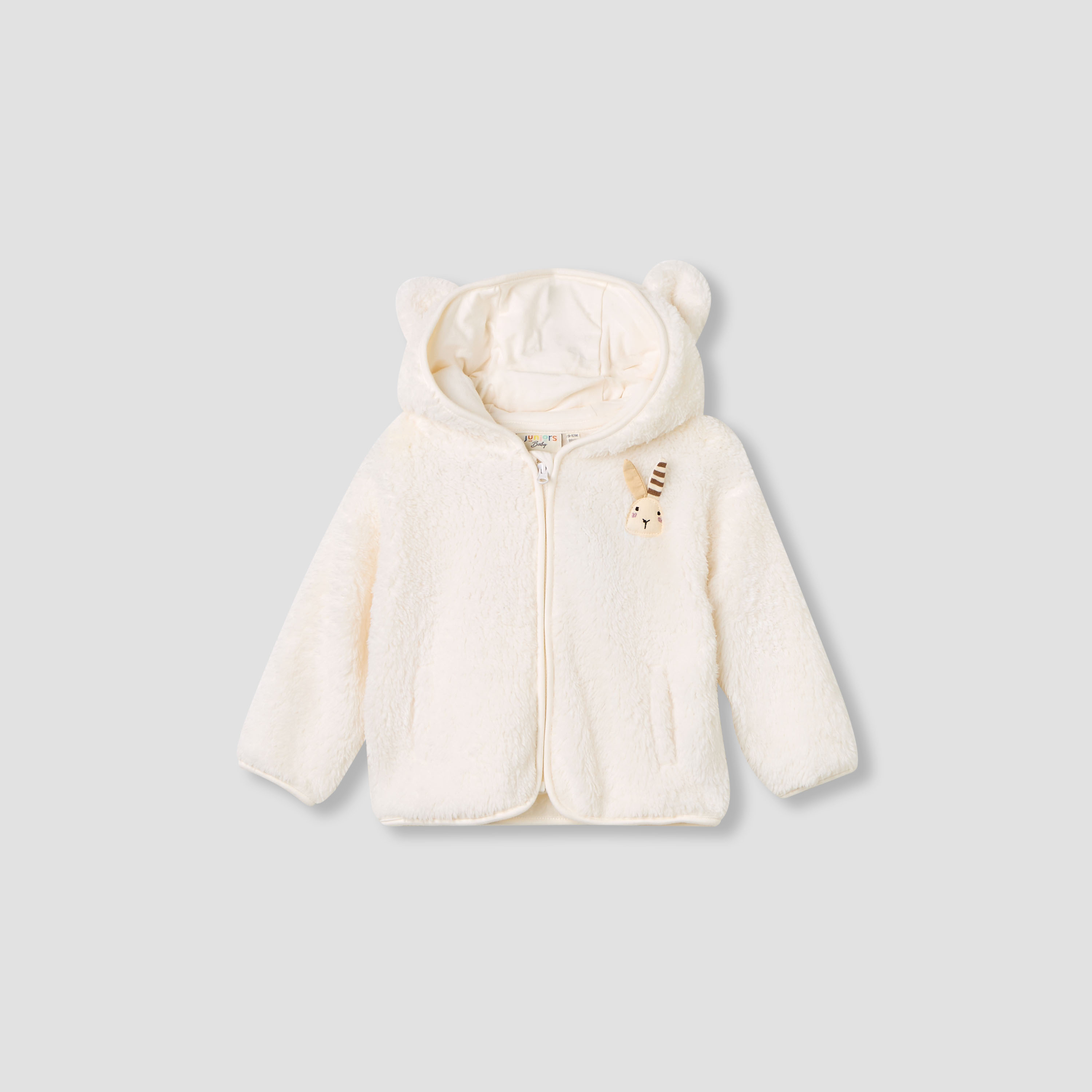 Juniors Bunny Applique Hoodie with Long Sleeves-baby-girls-clothing-winterwear-jacketsandcoats-image-1
