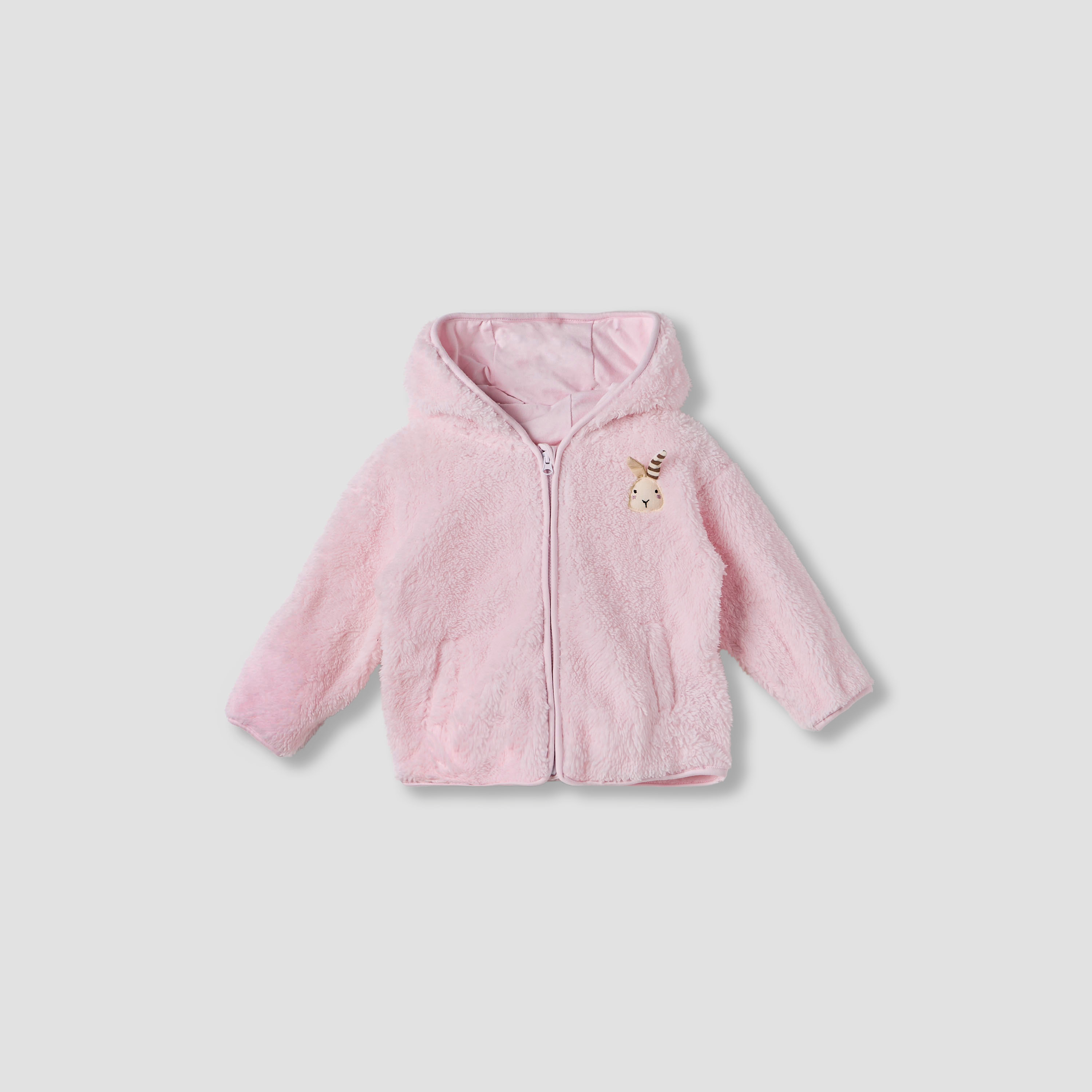 Juniors Bunny Applique Zip Through Hooded Jacket with Long Sleeves-baby-girls-clothing-winterwear-jacketsandcoats-image-1