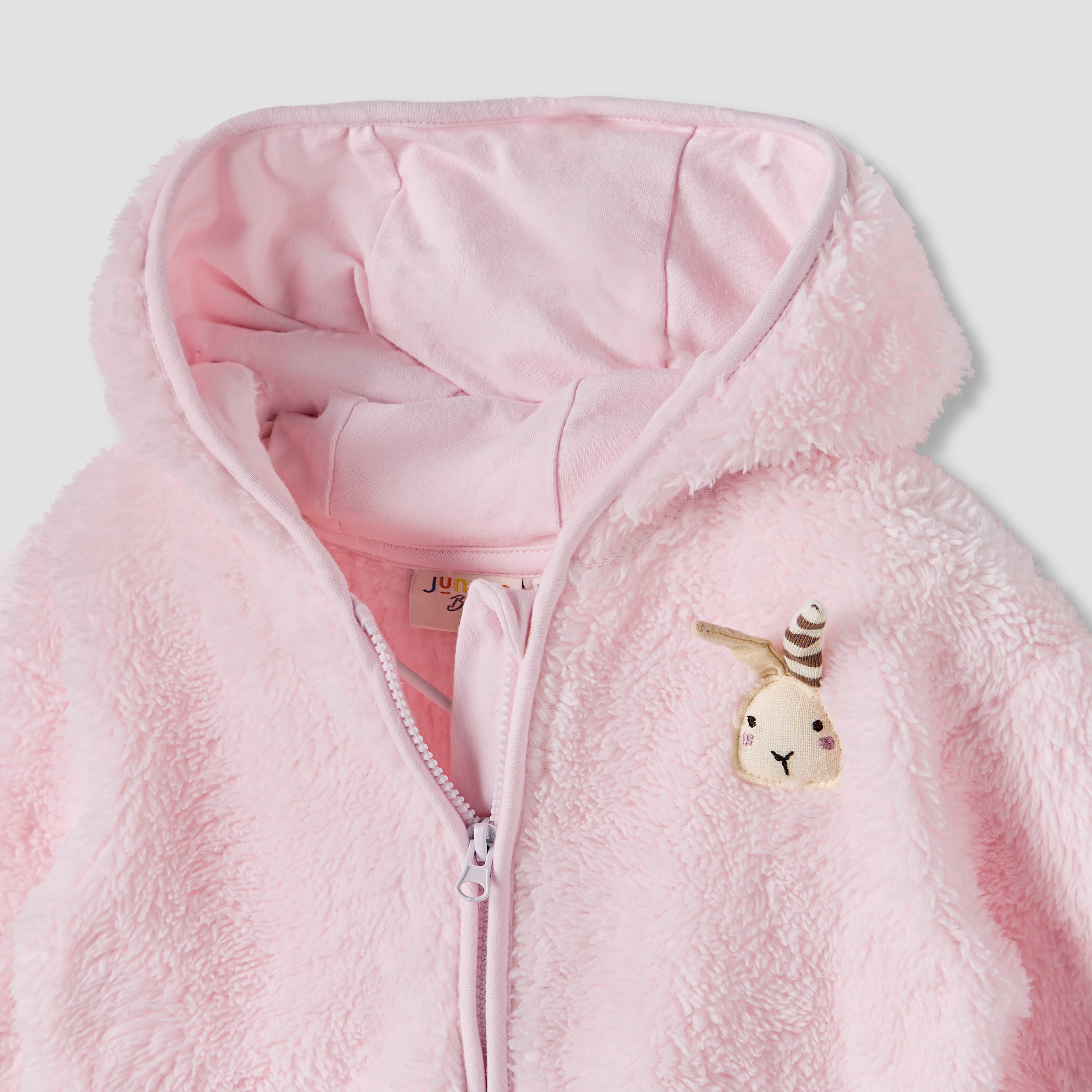 Juniors Bunny Applique Zip Through Hooded Jacket with Long Sleeves-baby-girls-clothing-winterwear-jacketsandcoats-image-3